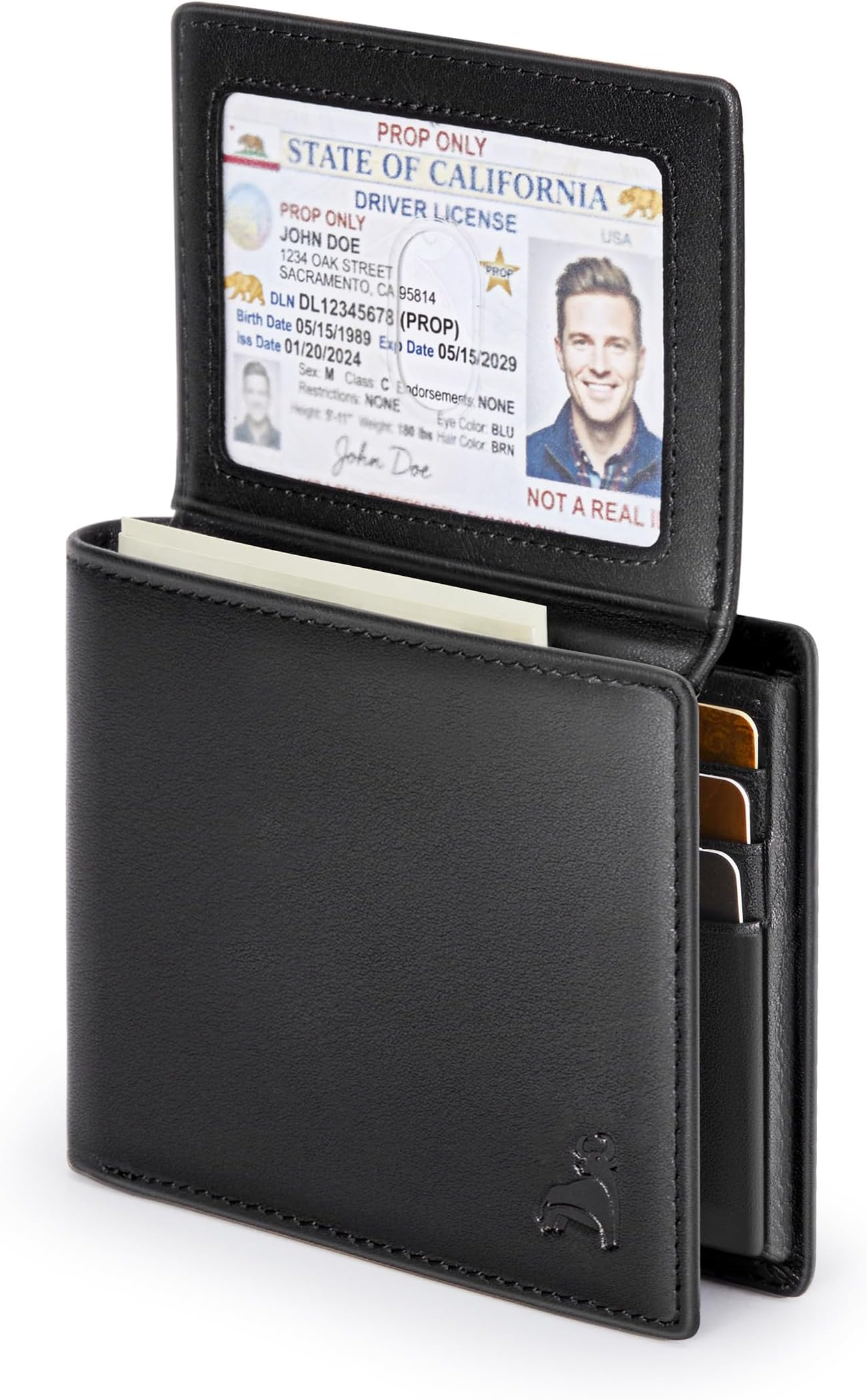 Slim RFID Blocking Leather Wallet for Men, Front Pocket Bifold Wallet with Zipper Coin Pocket and 2 ID Windows, Credit Card Holder