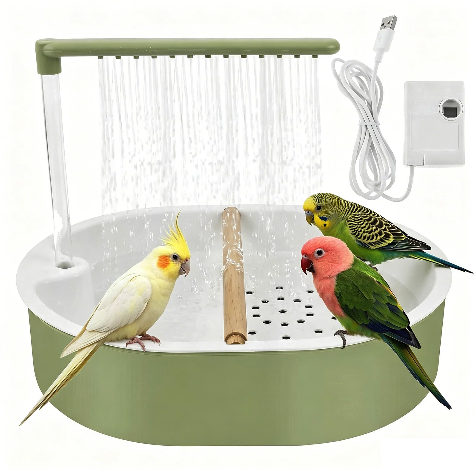 Baño para pájaros alimentado por USB con bañera grande para cacatúas
