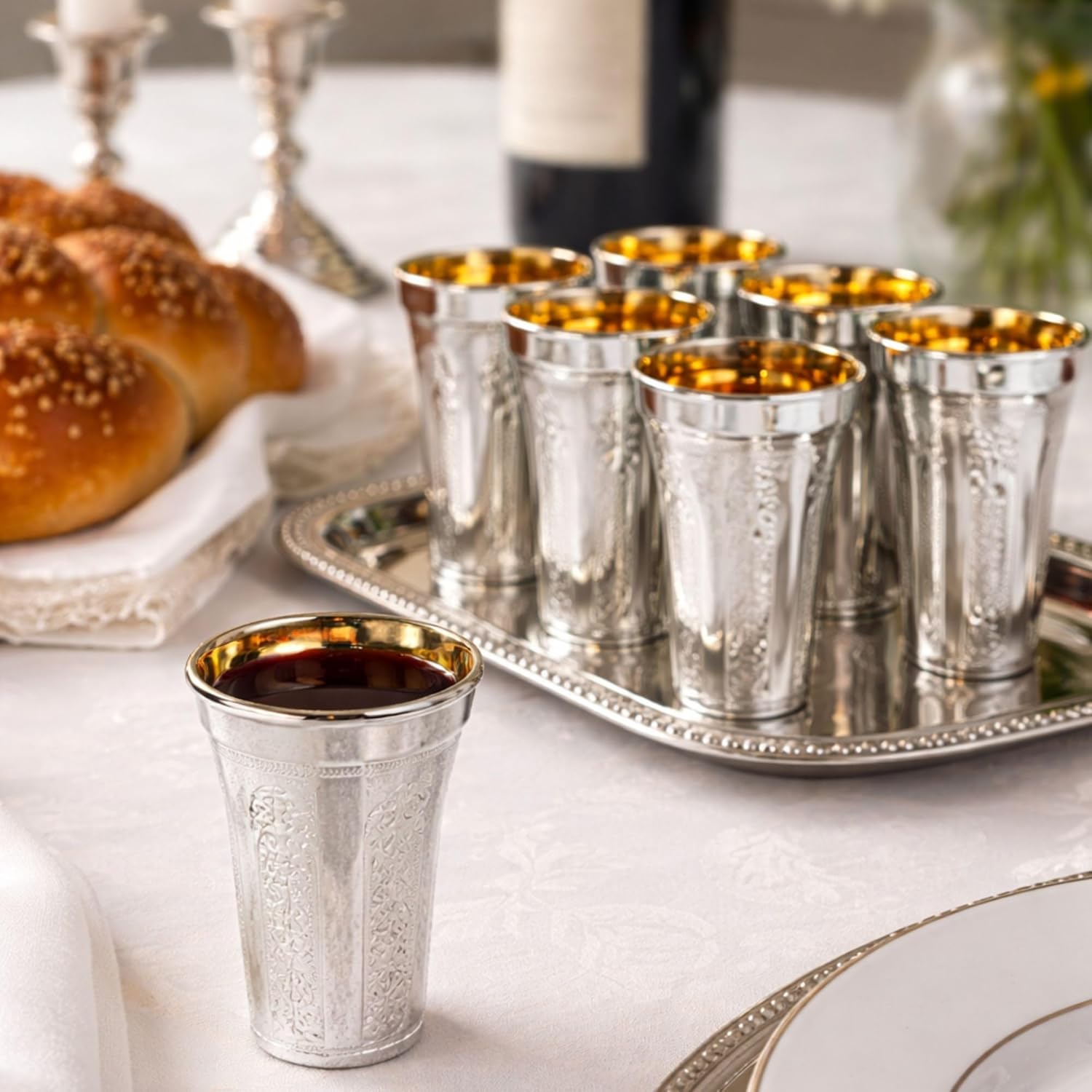 Decorline Kiddush/Kiddish 5.5Oz Round Cup | Silver Disposable Cups with Gold Interior | Elegant Design Cups for Shabbat Passover Jewish Holidays | Made of Durable BPA Free Plastic | 120 Counts