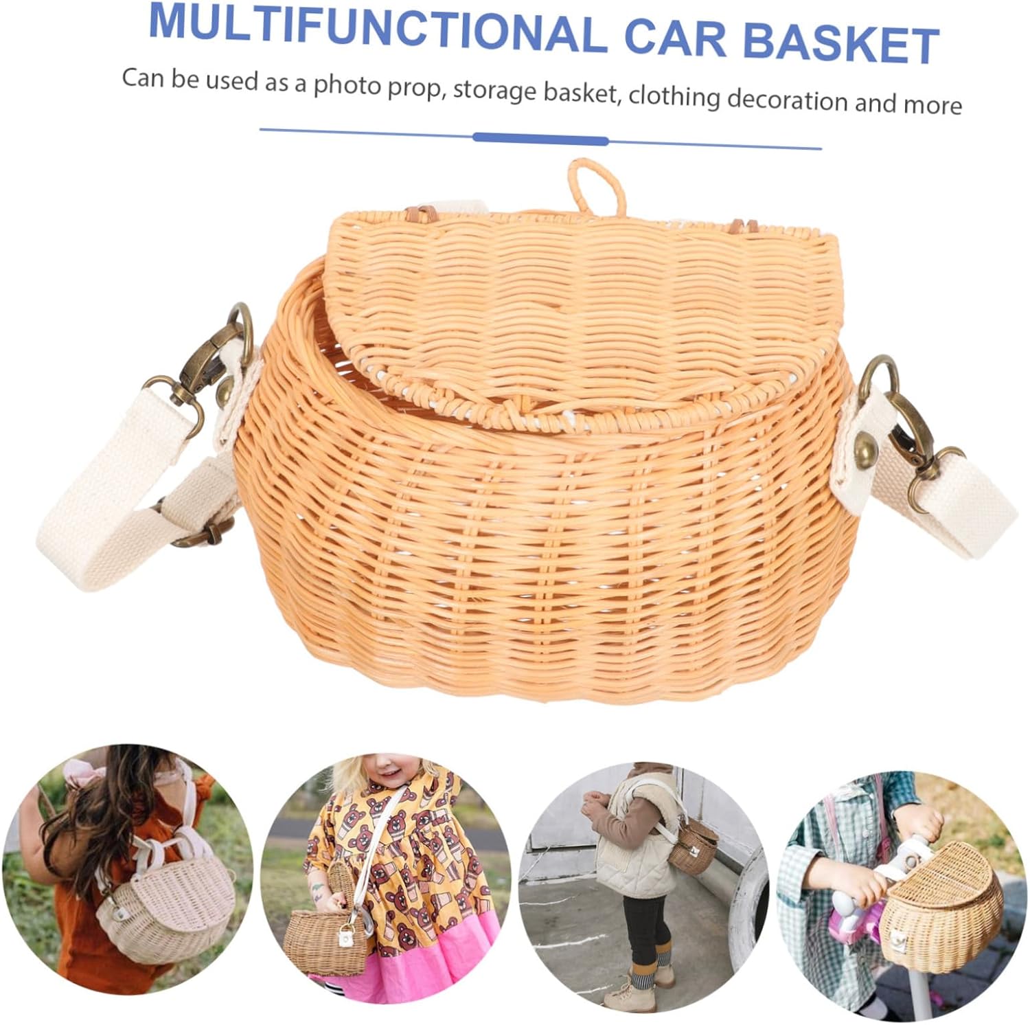 Rattan Woven Cross Body Bag for Boys and Girls Handmade Natural Rattan Basket Stylish Scooter Basket and Photo Prop Lightweight and Easy to Install for Boys and Girls
