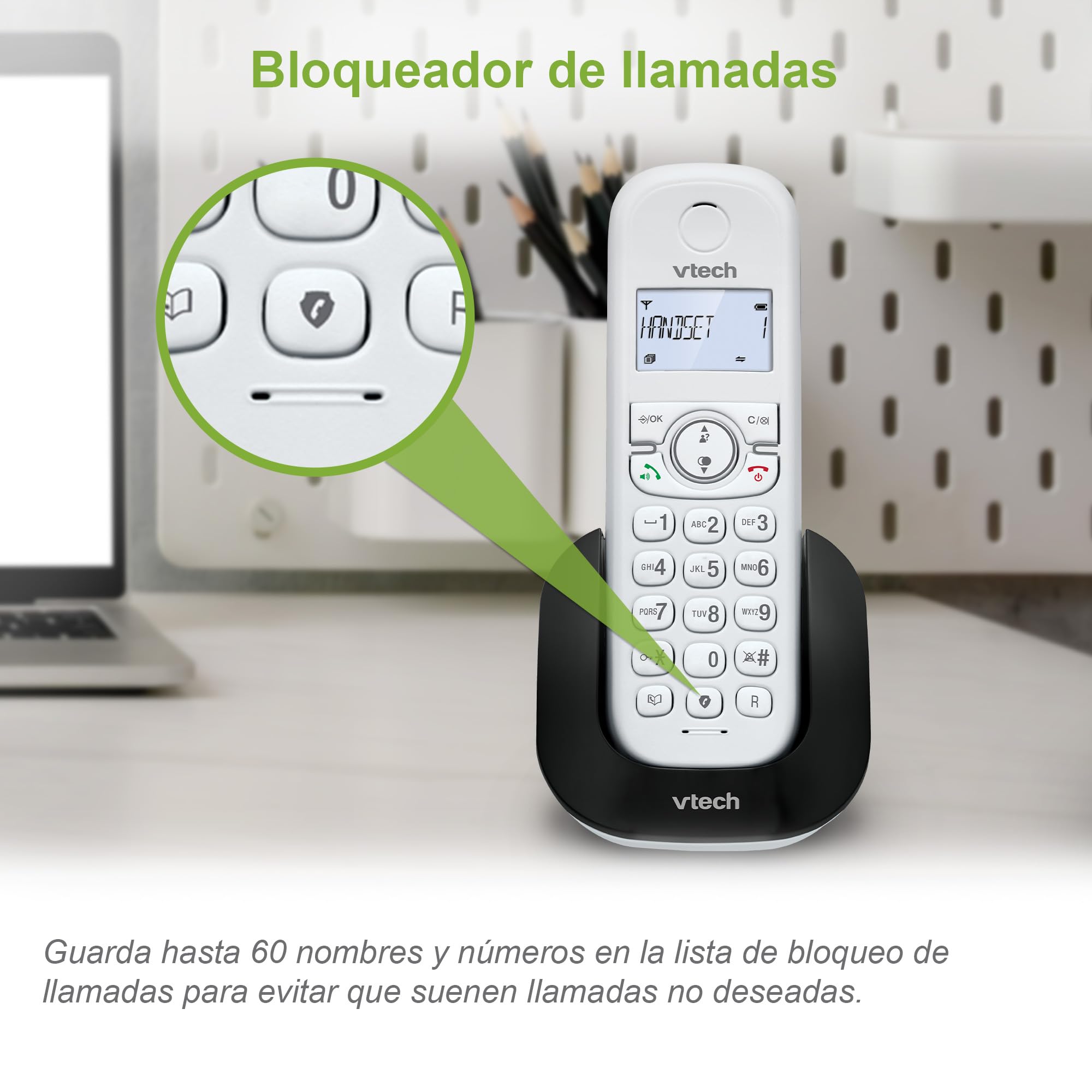 VTech CS1500 Bezprzewodowy telefon DECT, z podwójnym ładowaniem Telefon stacjonarny Słuchaj Extra Głośnomówiący Blokada dzwoniącego ID dzwoniącego Podświetlany ekran i klawiatura biały