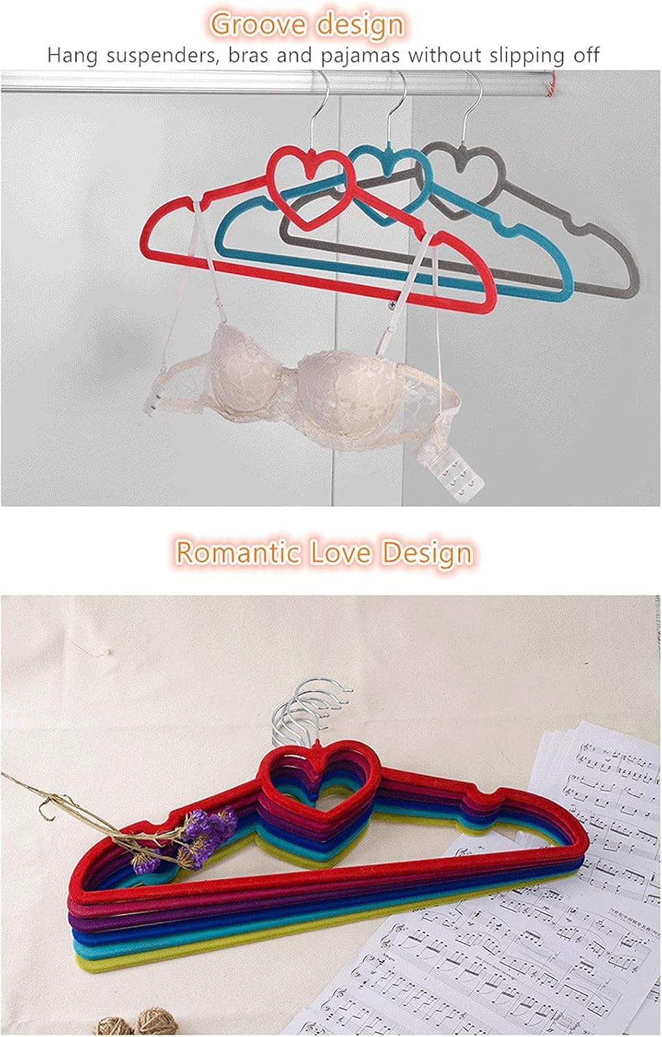 JYCCH Velvet Hangers (50-Pack) -Non-Slip- Ultra Thin Space Saving-Strong Hook Heart Shaped-Flocking Clothes Hangers for Abaya, Coats, Pants,Wine red (Rose red) Coat Hanger (Blue)