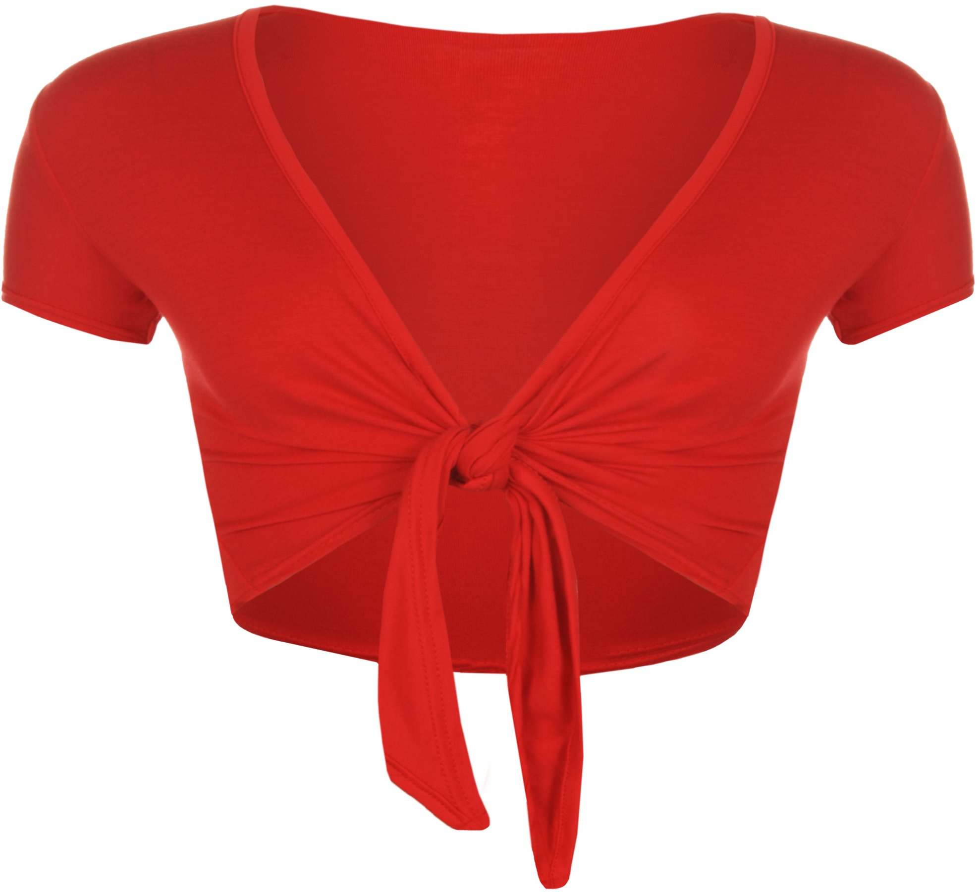 WearAll New Ladies Tie Up Shrug Crop Top Womens Short Sleeve Stretch Open Top Red 20-22