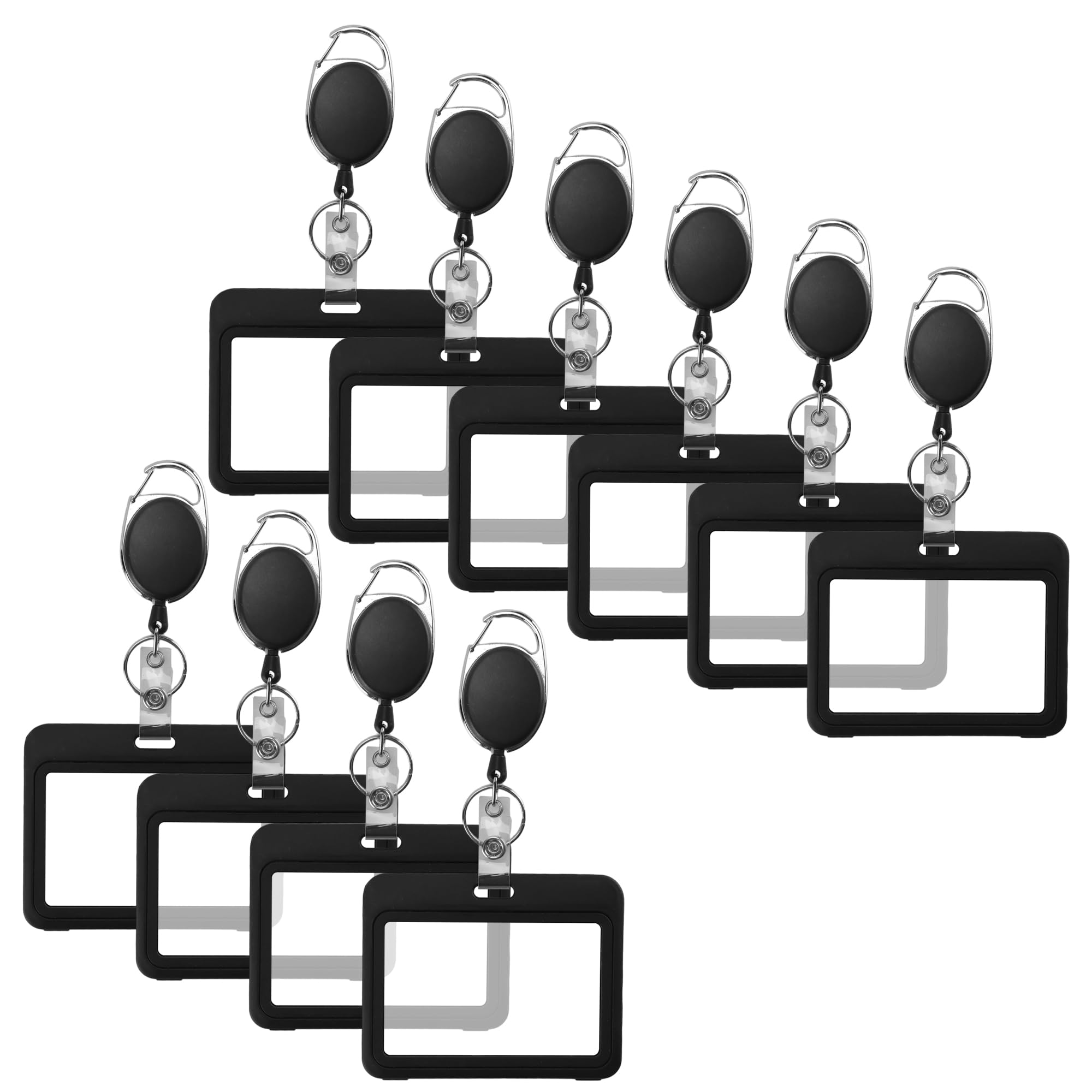 CHIHEUNG 10 PCS Retractable Id Card Holders, Black Badge Holder, Horizontal Double-Sided Badge Reel with ID Card Holder