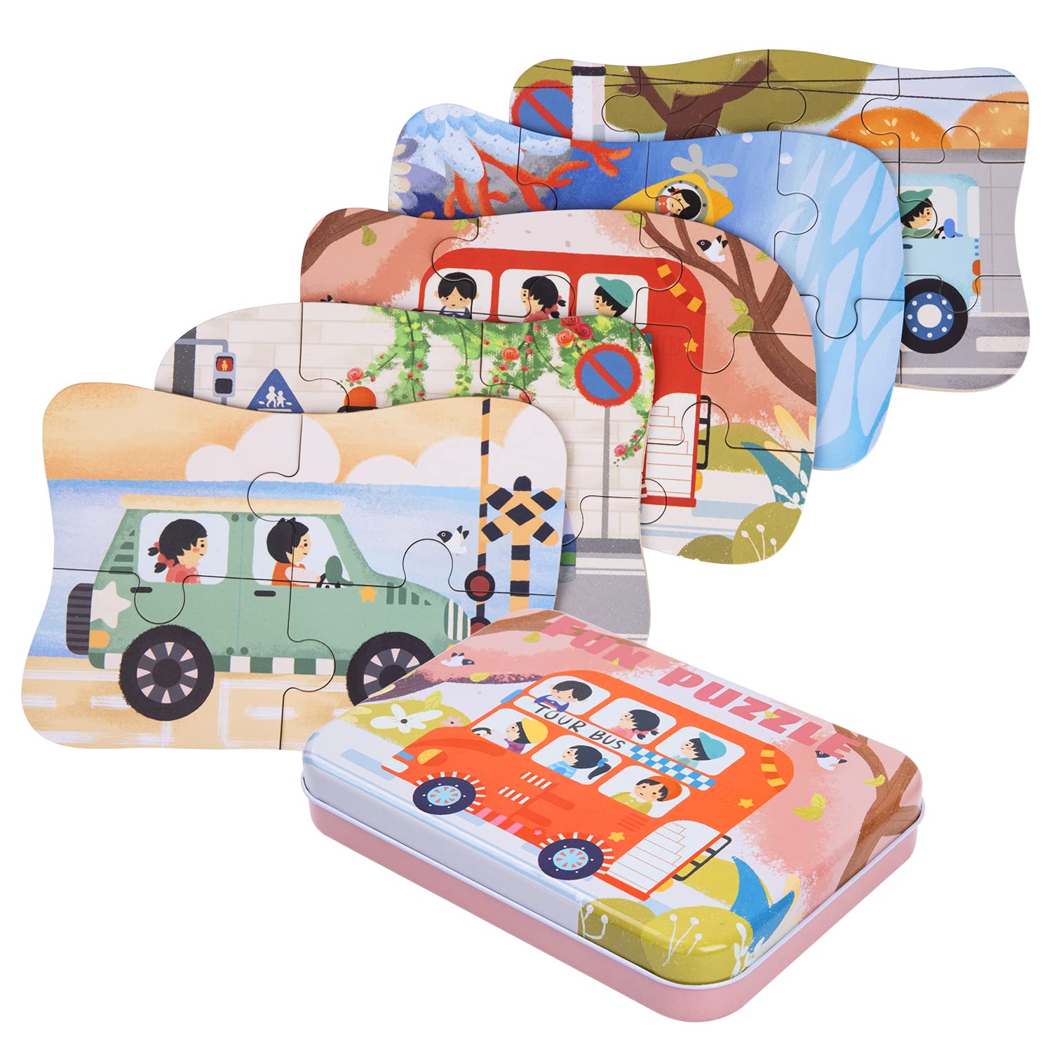 BBLIKE - Puzzle per bambini, puzzle con motivo automobili, 5 puzzle con immagini, adatto per bambini e bambine a partire dai 3, 4, 5 anni