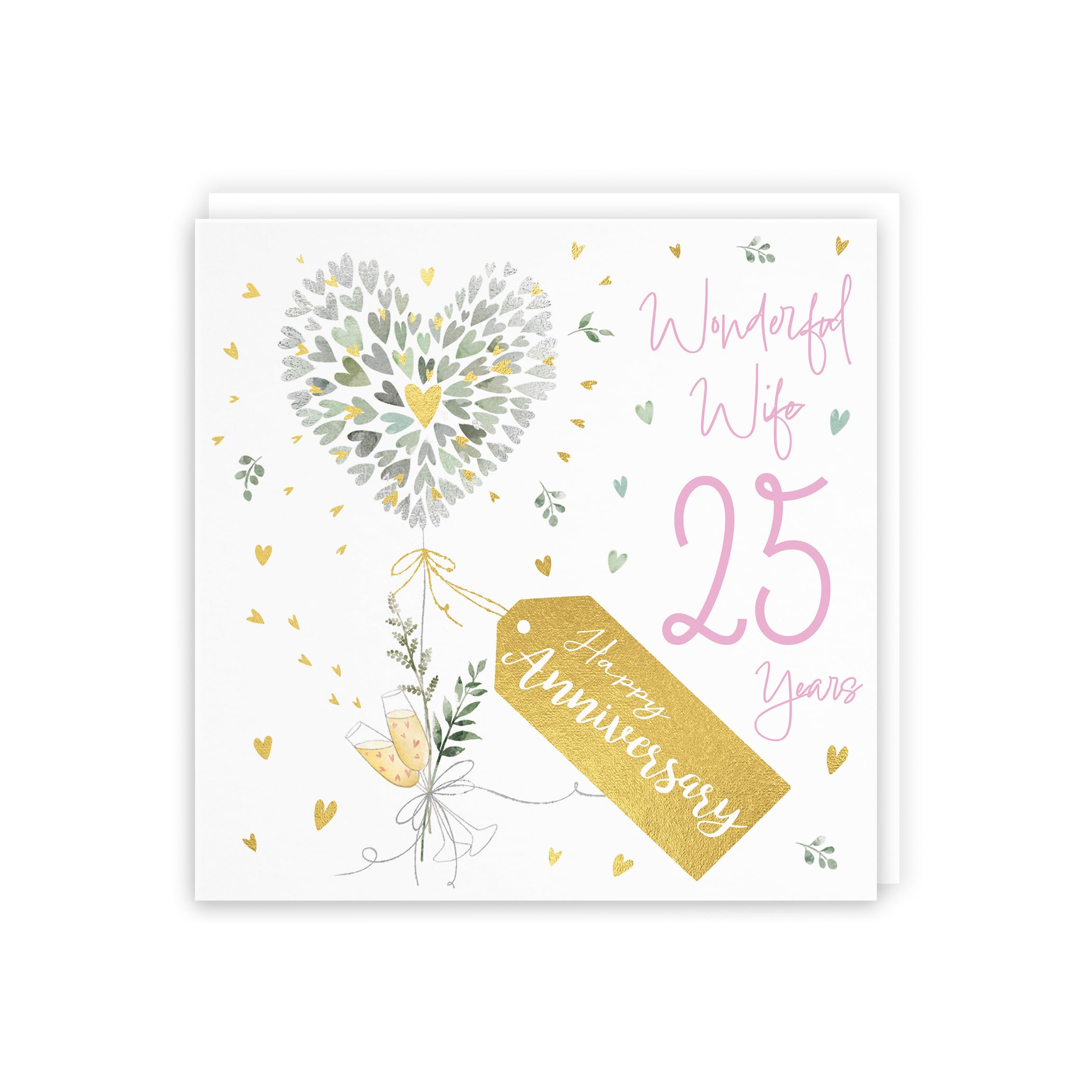 Hunts England, Wife 25th Anniversary Card, 25 Years Wife, Contemporary Hearts, Gold Foil - Image 2