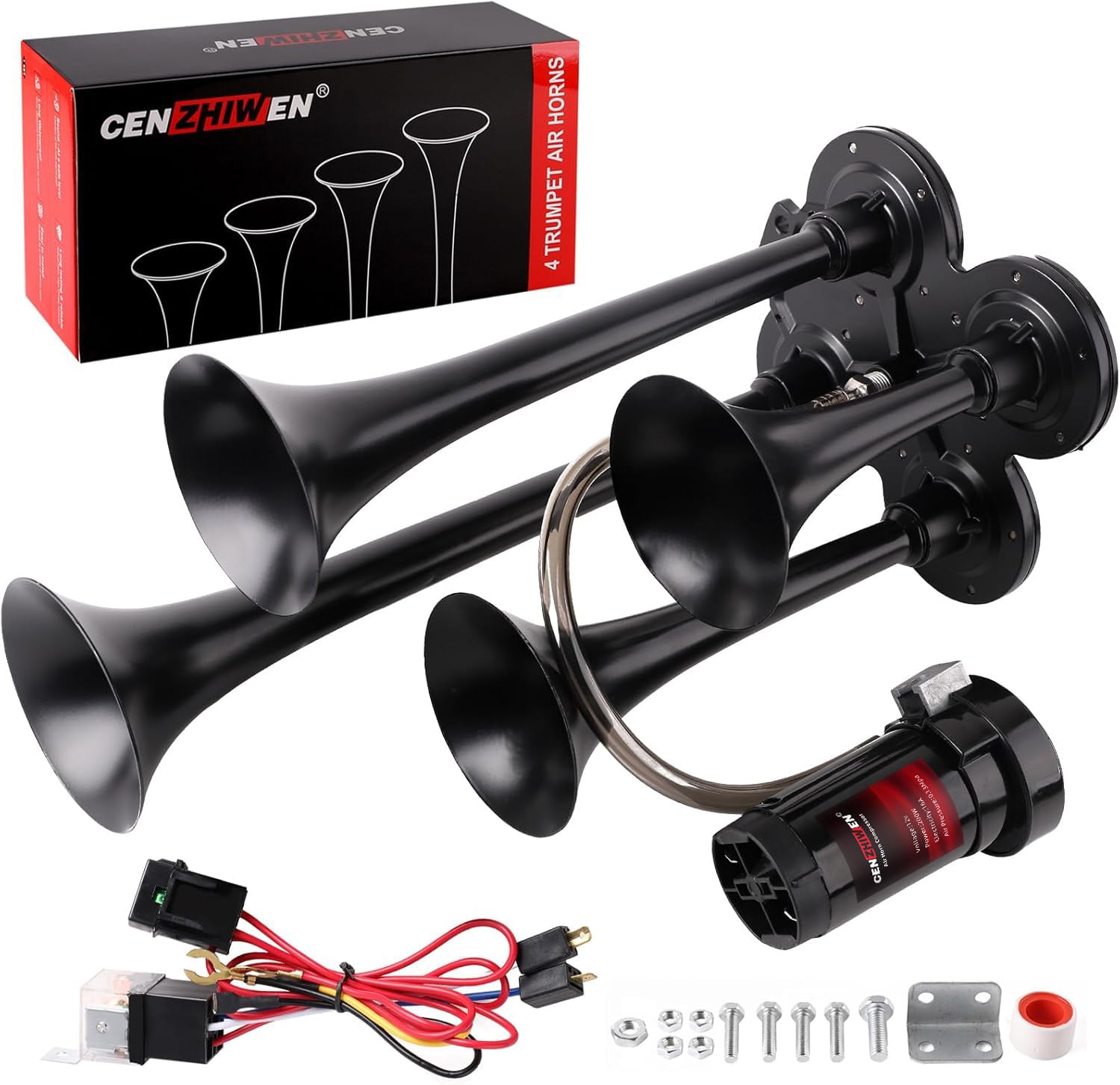 Train horn kit, .ultra loud dB. The Air horn with compressor is suitable for pickup/motorhome/SUV/truck/train 12V 150db and other vehicles (4 speakers)
