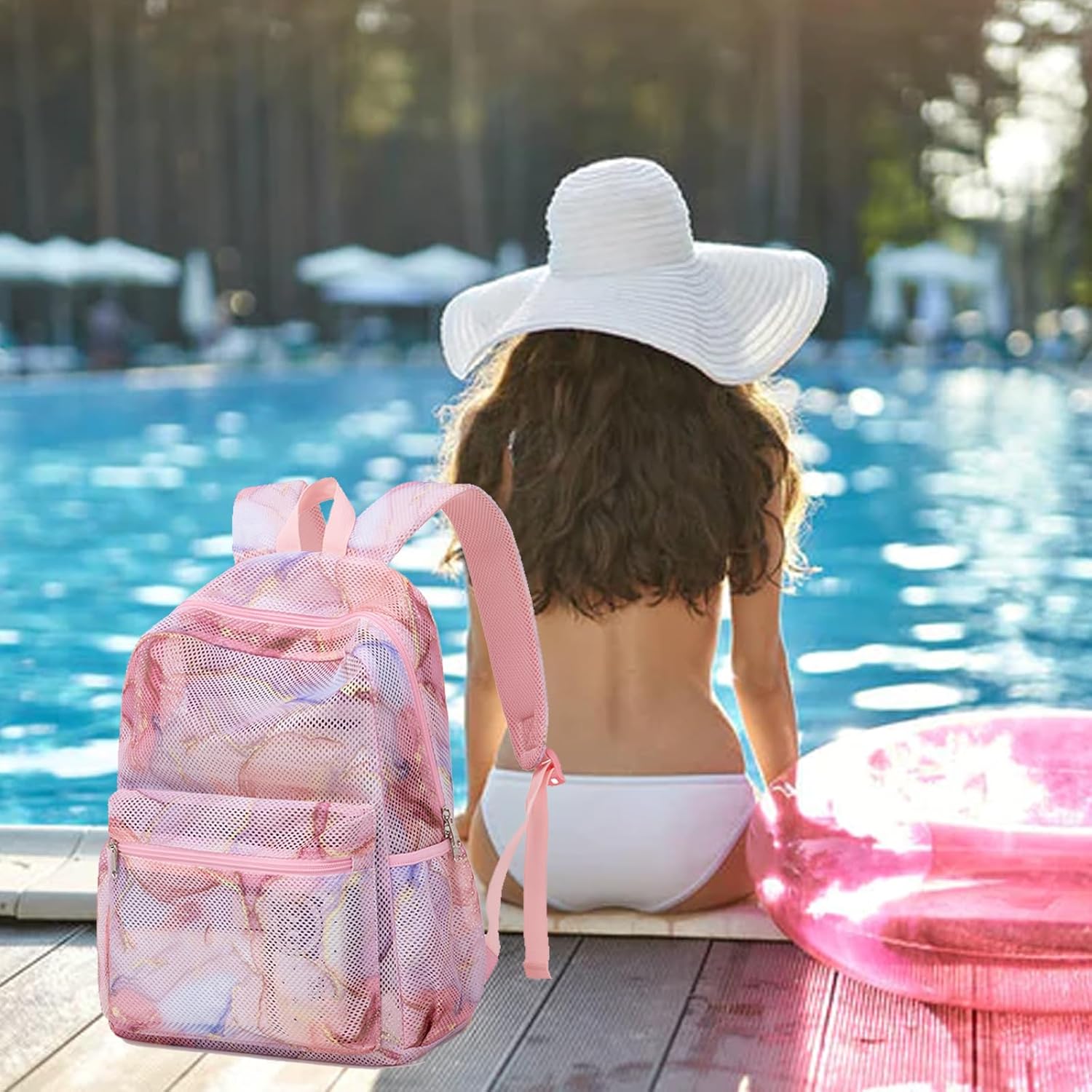 Mesh Backpack - Large Capacity See Through School Backpacks & Beach Backpack for Girls Semi-Transparent Casual Bookbag for Teen Girls - Image 7