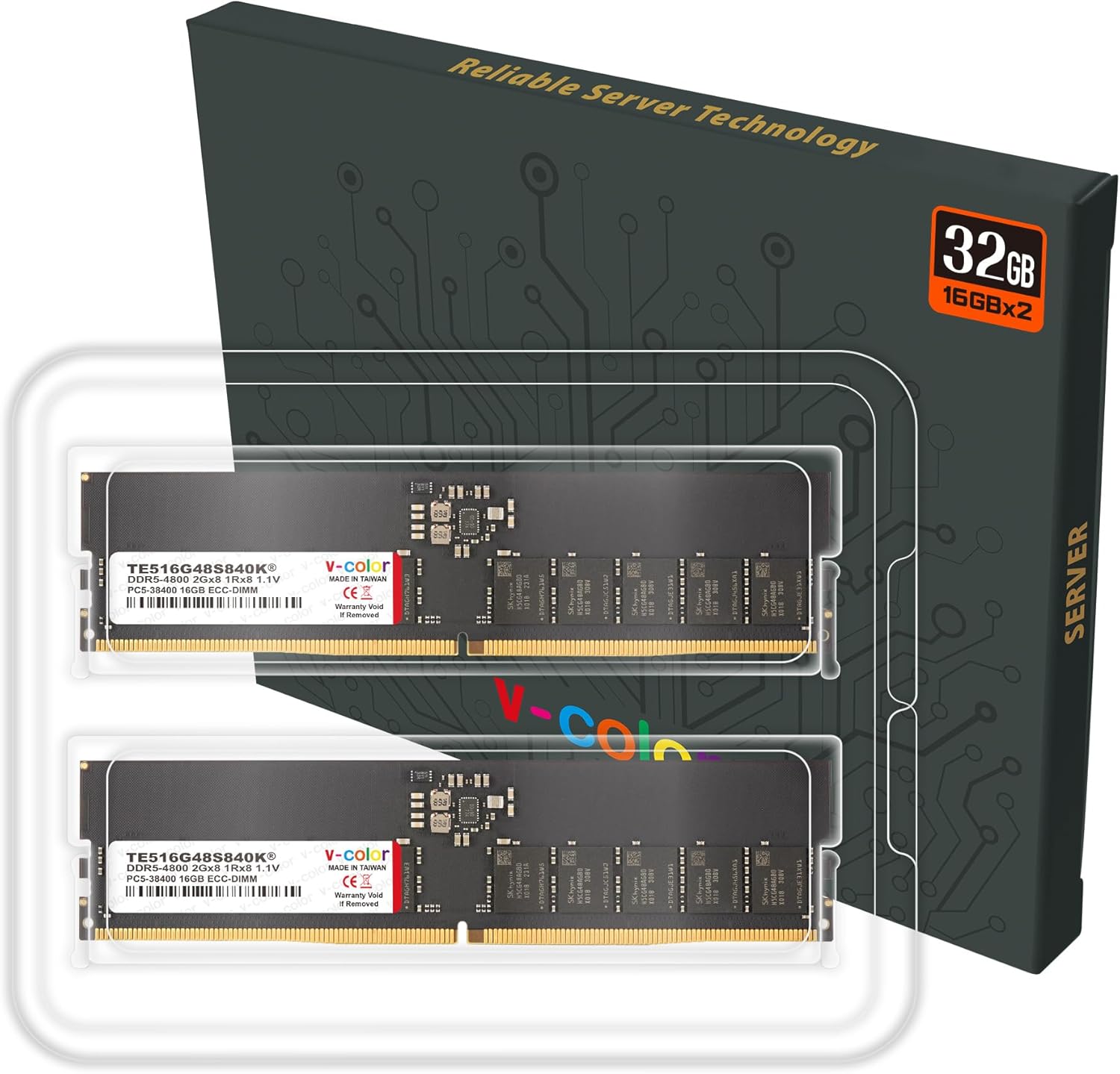 V-Color DDR5 32GB (16GBx2) 4800MHz CL40 1Rx8 ECC UNBUFFERED DIMM 1.1V (ECC UDIMM) Memory Ram for Server (TE516G48S840K)