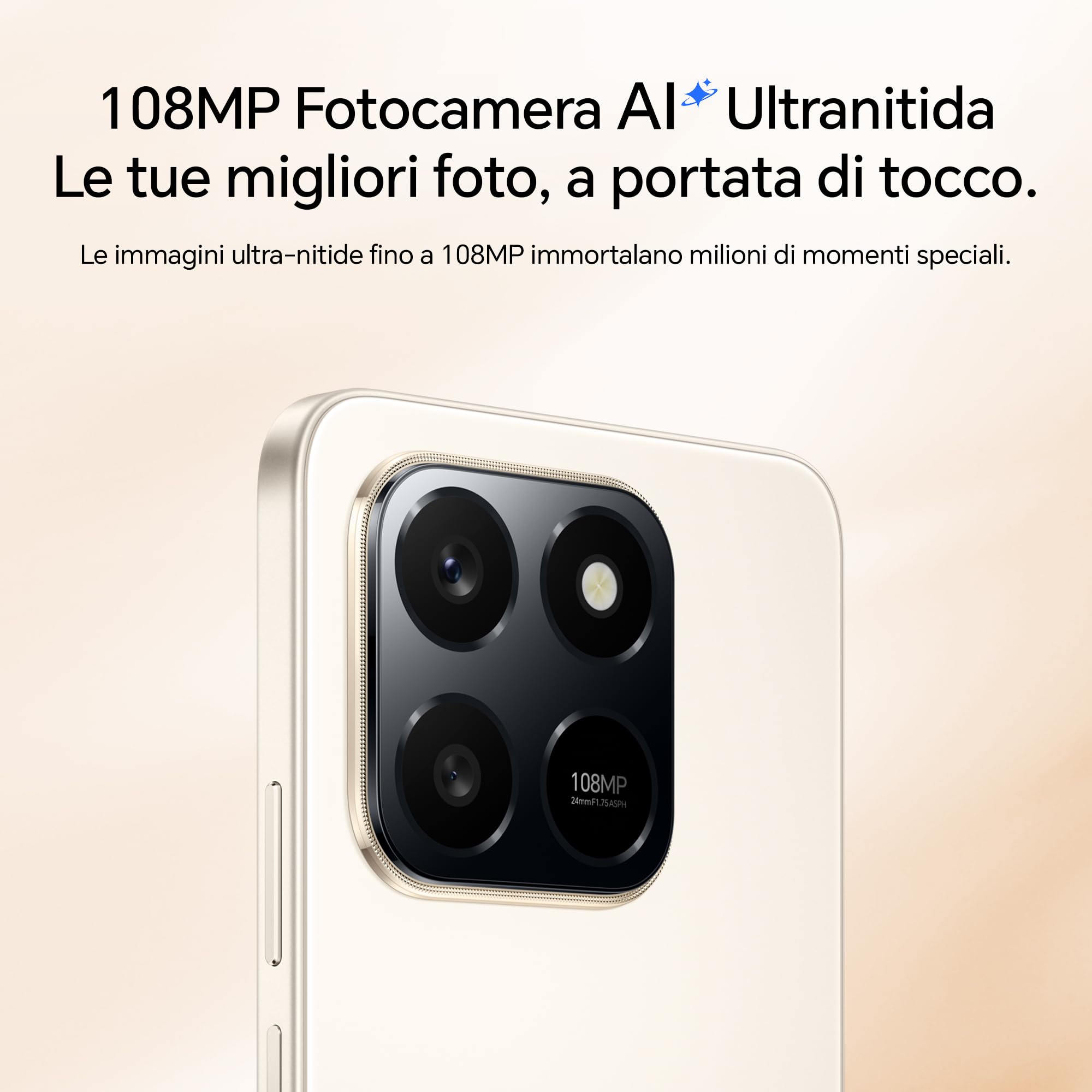 HONOR 400 Smart 4G Smartphone Dual SIM NFC Android 15, 8+256GB, 108MP+2MP con Pulsante AI Telefono, 6500mAh Dual Cell Batteria, 6.77 Pollici 120 Hz Comfort Display, 5 stelle SGS&IP65, Desert Gold