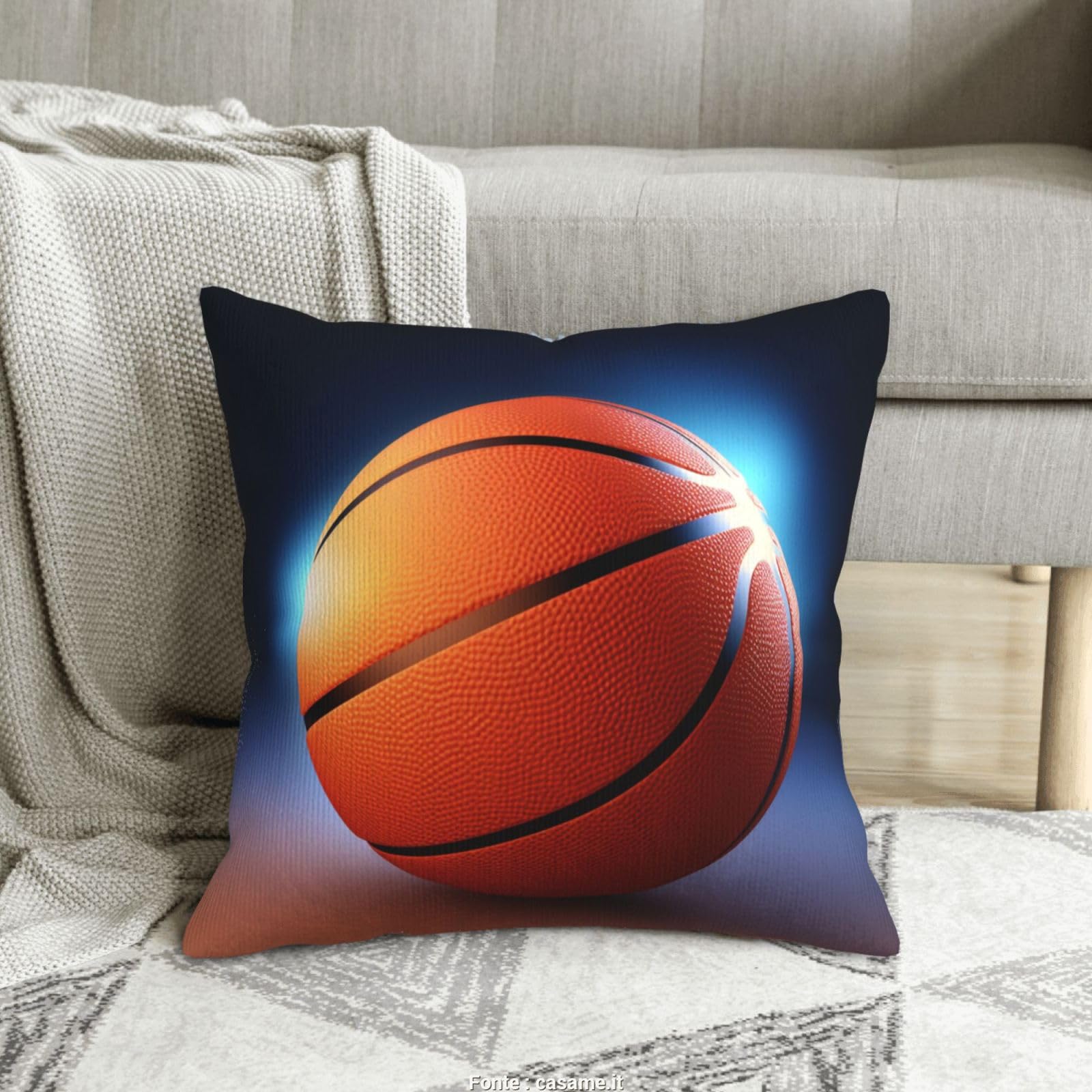 Housse coussin basket-ball velours côtelé salon 45x45