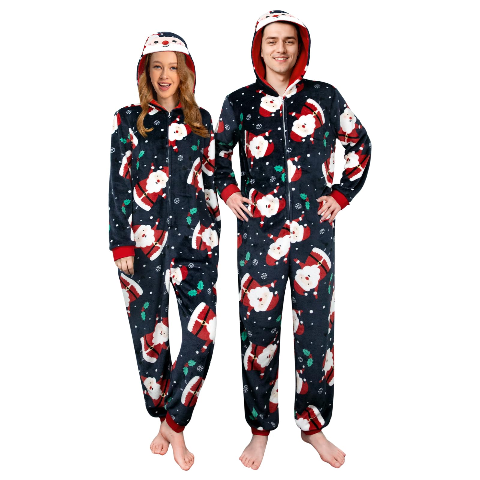 Family Matching Christmas Pyjamas Homewear, Hooded Onesie Pjs for Xmas & Halloween, Flannel Holiday Sleepwear-image-22