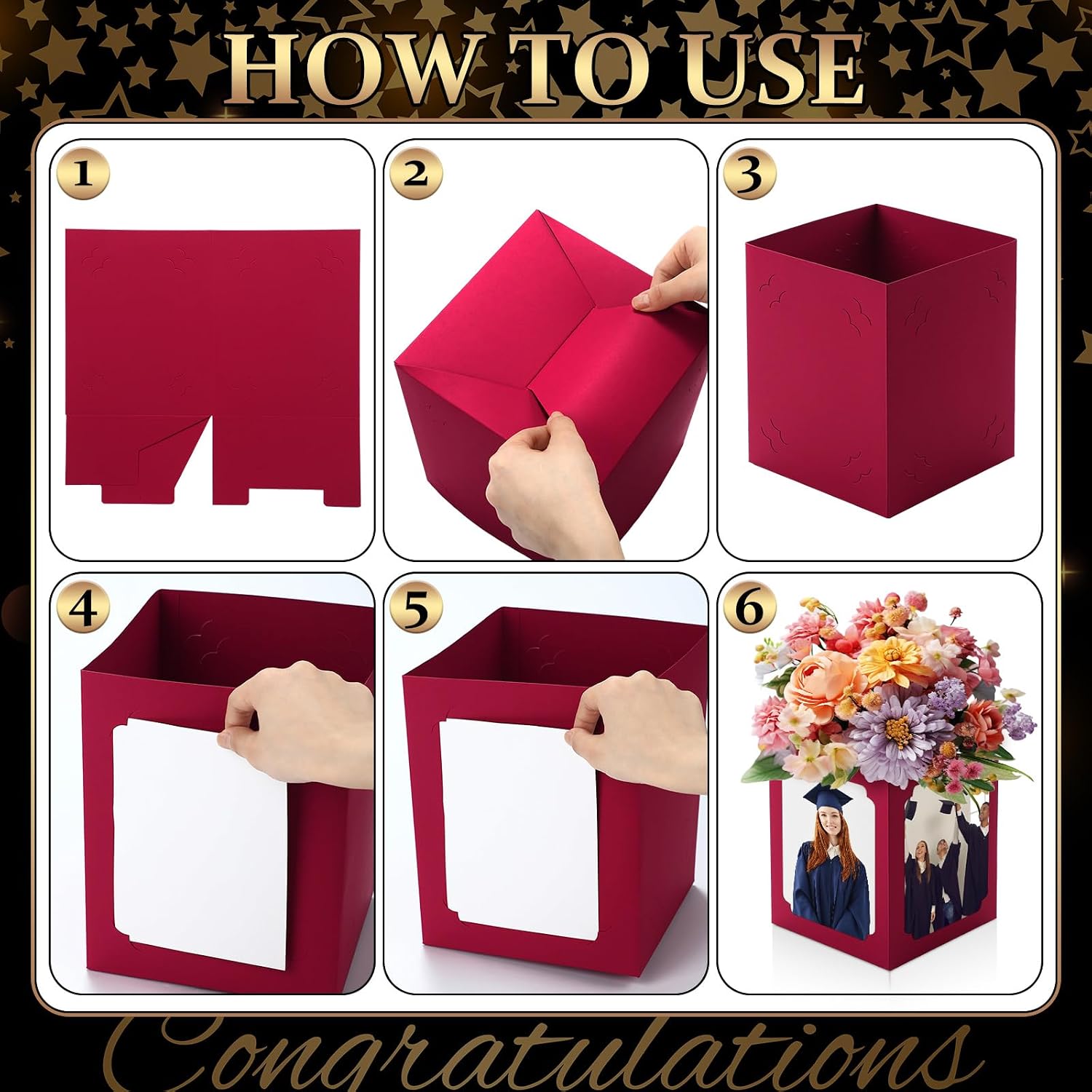 Spiareal 12 Pcs Graduation Box Centerpieces for Table, Dark Red image 5