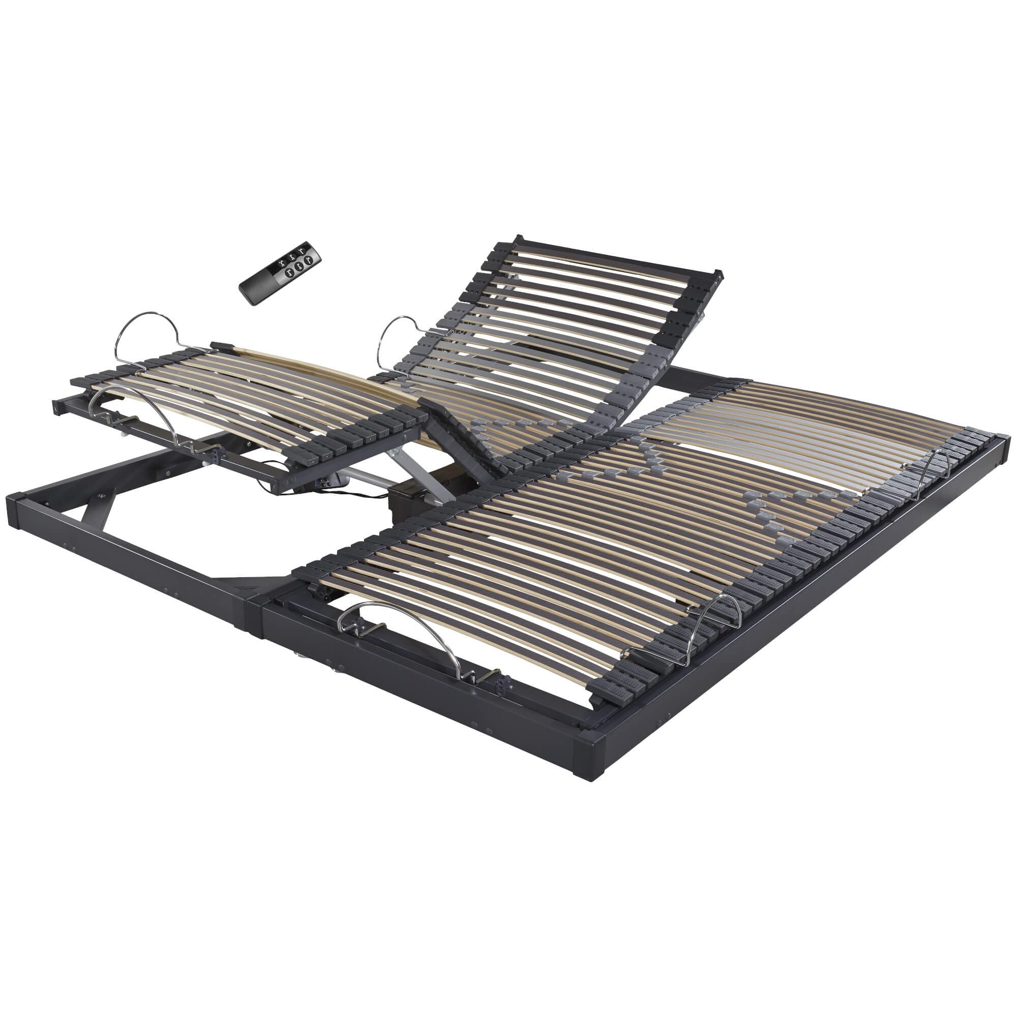EBAC Literie Sommier électrique Extra Plat S50-2x70x190 - Lattes Bois - Réglage fermeté Zone lombaires