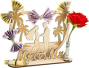 Wooden Wedding Gift Wedding Gifts for Bride and Groom Gift for Wedding Anniversary Wooden Heart Shaped Coconut Tree Wedding Money Gift with LED