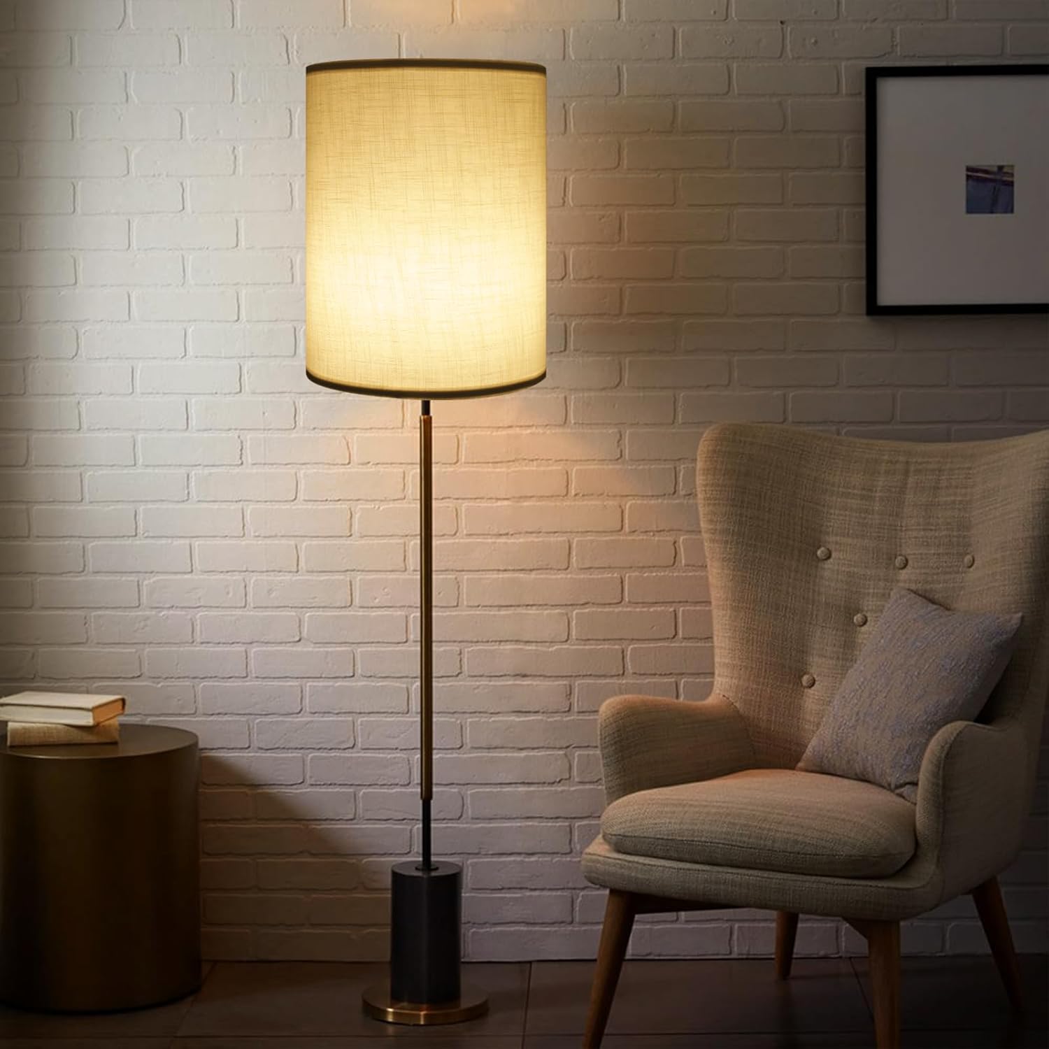 Tall Lamp Shades Set of 2, Drum Lampshade for Table Lamps Floor Lamp, 10" Top X 10" Bottom X 13" High White Large Line Fabric Lamp Shades, Easy Assembly Replacement Lampshades