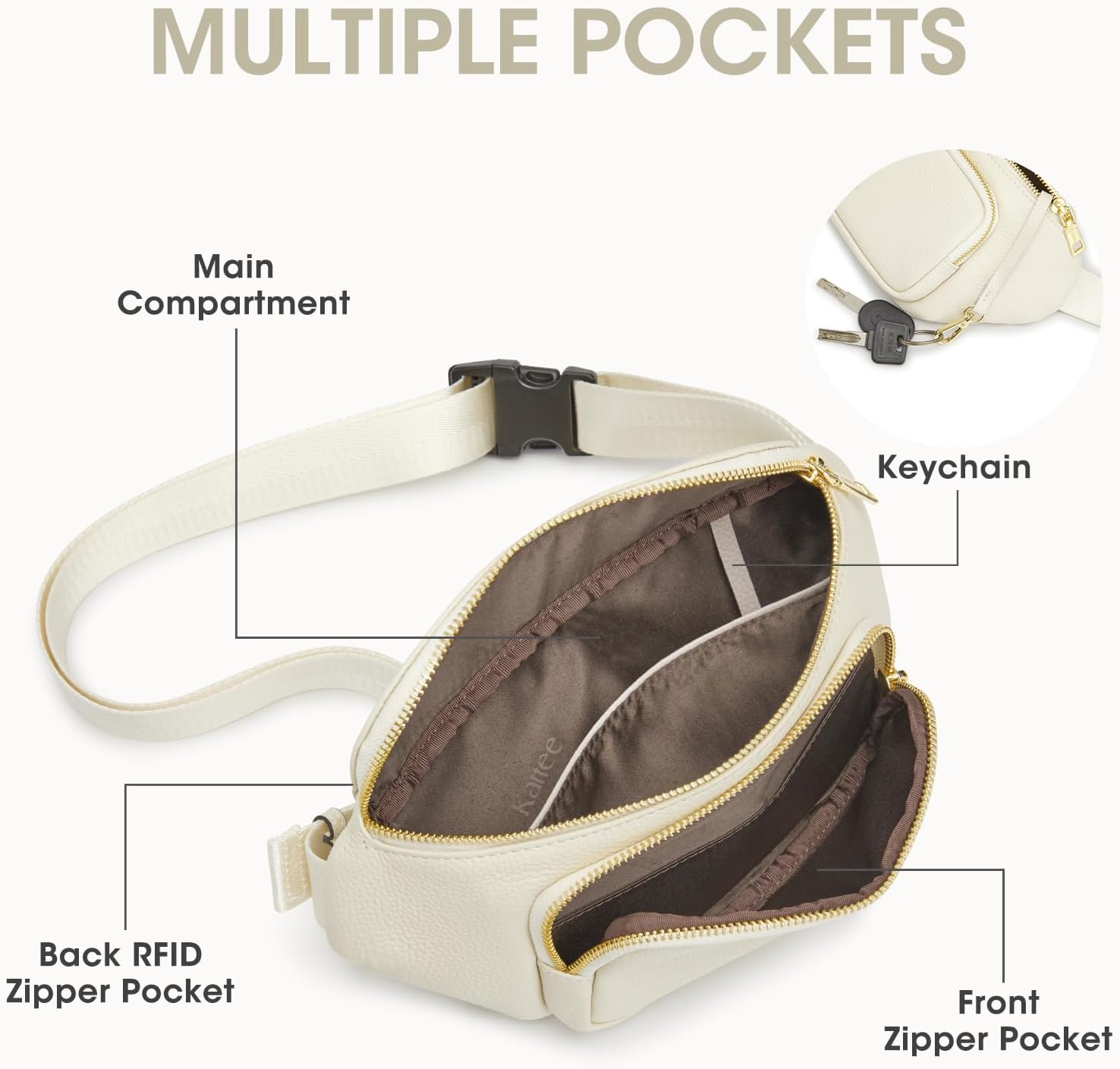 Kattee Fanny Packs for Women, Leather Crossbody Bags for Women Trendy, Small Belt Bag,Fashion Waist Packs with RFID Blocking, Beige - Image 5