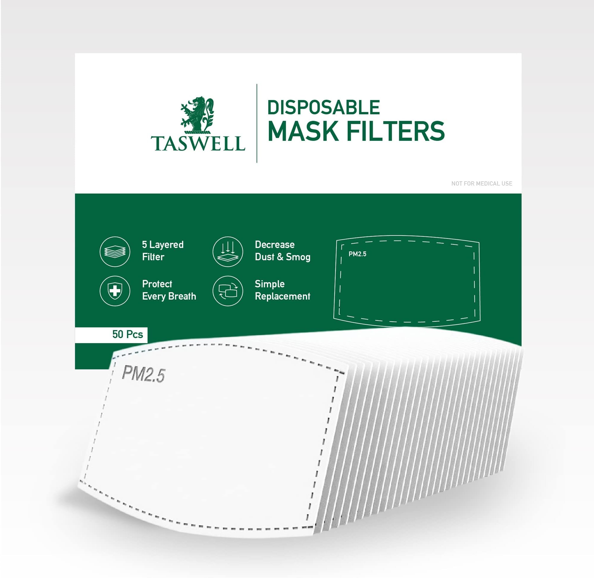 50pcs PM2.5 Activated Carbon Filters | | 5 Layers Disposable Filters for Face Coverings Outdoors | Anti Dust Pollen - UK Seller