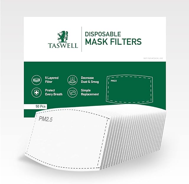 50pcs PM2.5 Activated Carbon Filter | Mask Filters Replacement Pads PM 2.5 Mask Filters | 5 Layers Inserts Filters for Face Coverings Masks with Filters Inserts | Anti Dust - Taswell UK Seller