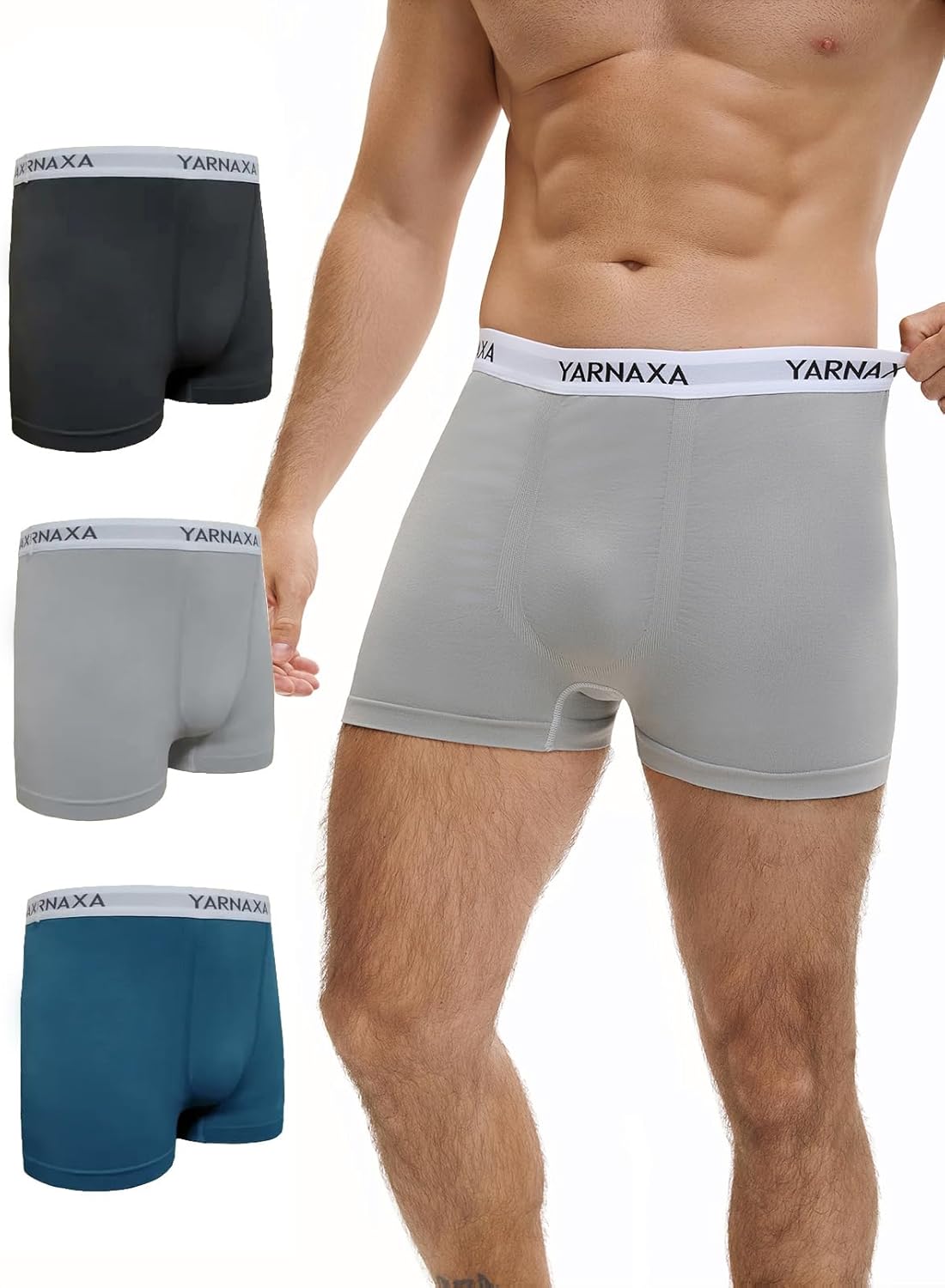 Men's High Waisted Boxer Briefs 3 Pack, Nylon Stretch Underwear with Breathable Soft Comfort Fit, No Ride-Up