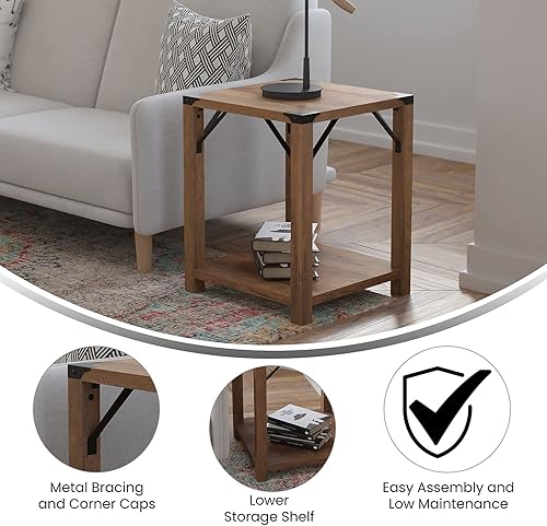 Miniatura 12 de Flash Furniture Wyatt - Mesa auxiliar moderna de 2 niveles, marco de madera de ingeniería gris lavado, soportes laterales entrecruzados de metal