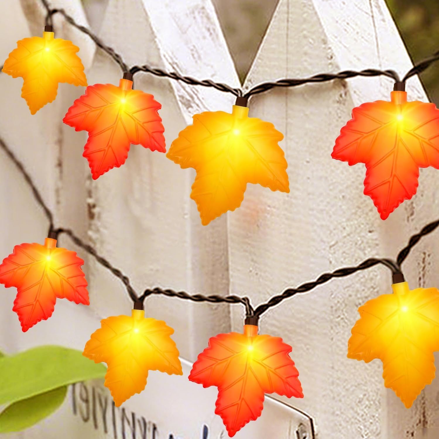 Fall Decor - LED Fall String Lights Orange Yellow Leaf Lights, 8.5Ft 3D Leaf String Lights Plug in with 10 LED Bulbs for Indoor Outdoor Home Harvest Party Autumn & Thanksgiving Decorations, 0.07W