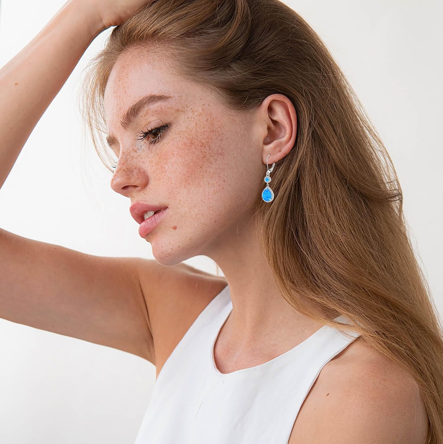 Opal Earrings for Women 925 Sterling Silver Infinity/Heart Opal Dangle Drop Leverback Earrings Hypoallergenic Jewelry for Women - Image 6