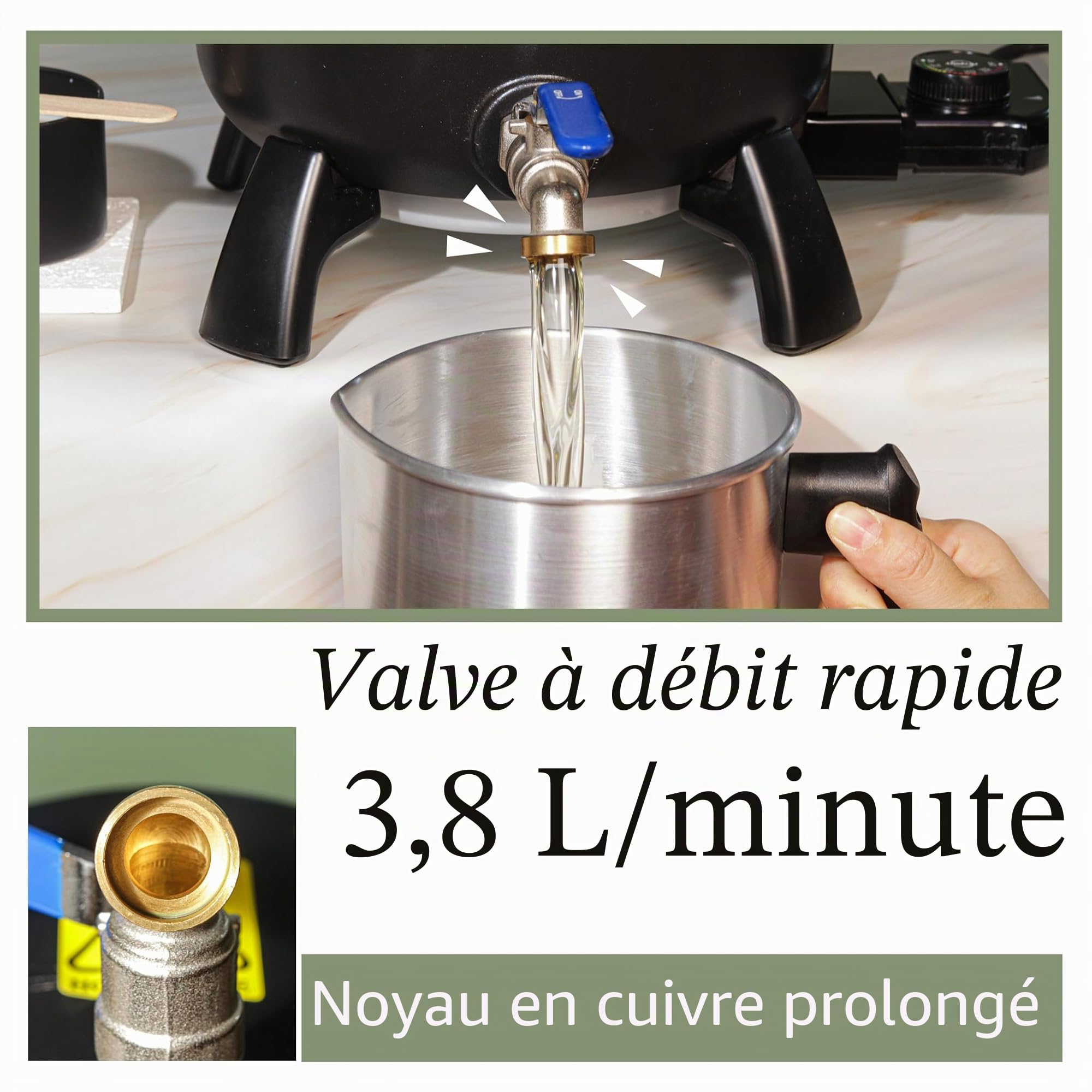Fondeur de cire pour la fabrication de bougies, grand pot de cire de 6L avec bec verseur pour la cire de soja, la base du savon, facile à verser, antiadhésif et temps