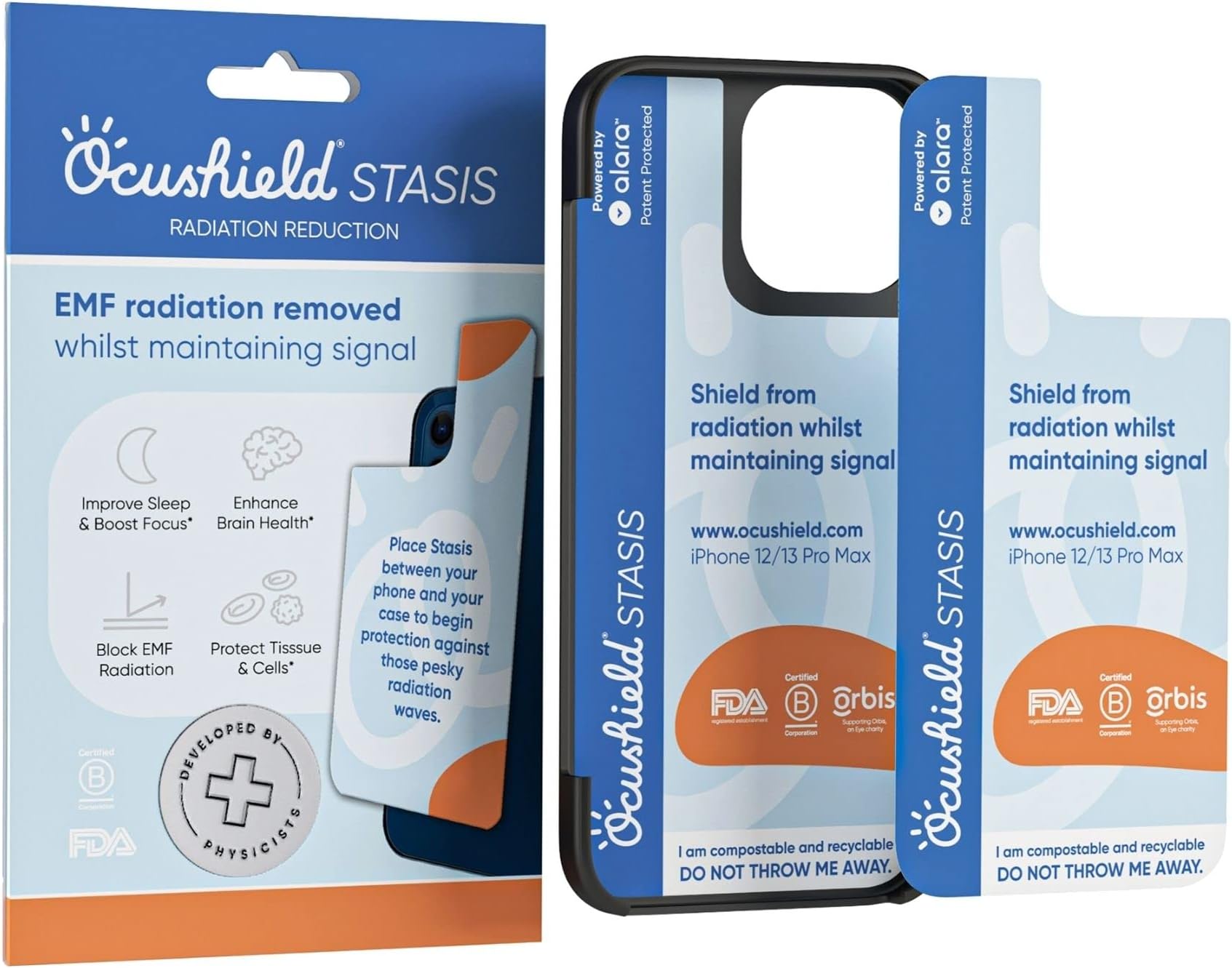 Ocushield EMF Anti Radiation Protection Ultra Thin Case Insert for iPhone 12 Pro Max | 13 Pro Max - Maintain Strong WiFi and Signal Strength Whilst Blocking Harmful Electromagnetic Waves