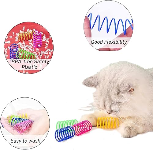 Miniatura 4 de 12 juguetes de primavera para gatos para gatitos, resortes en espiral coloridos, plástico duradero sin BPA, juguetes interactivos para gatos para 12