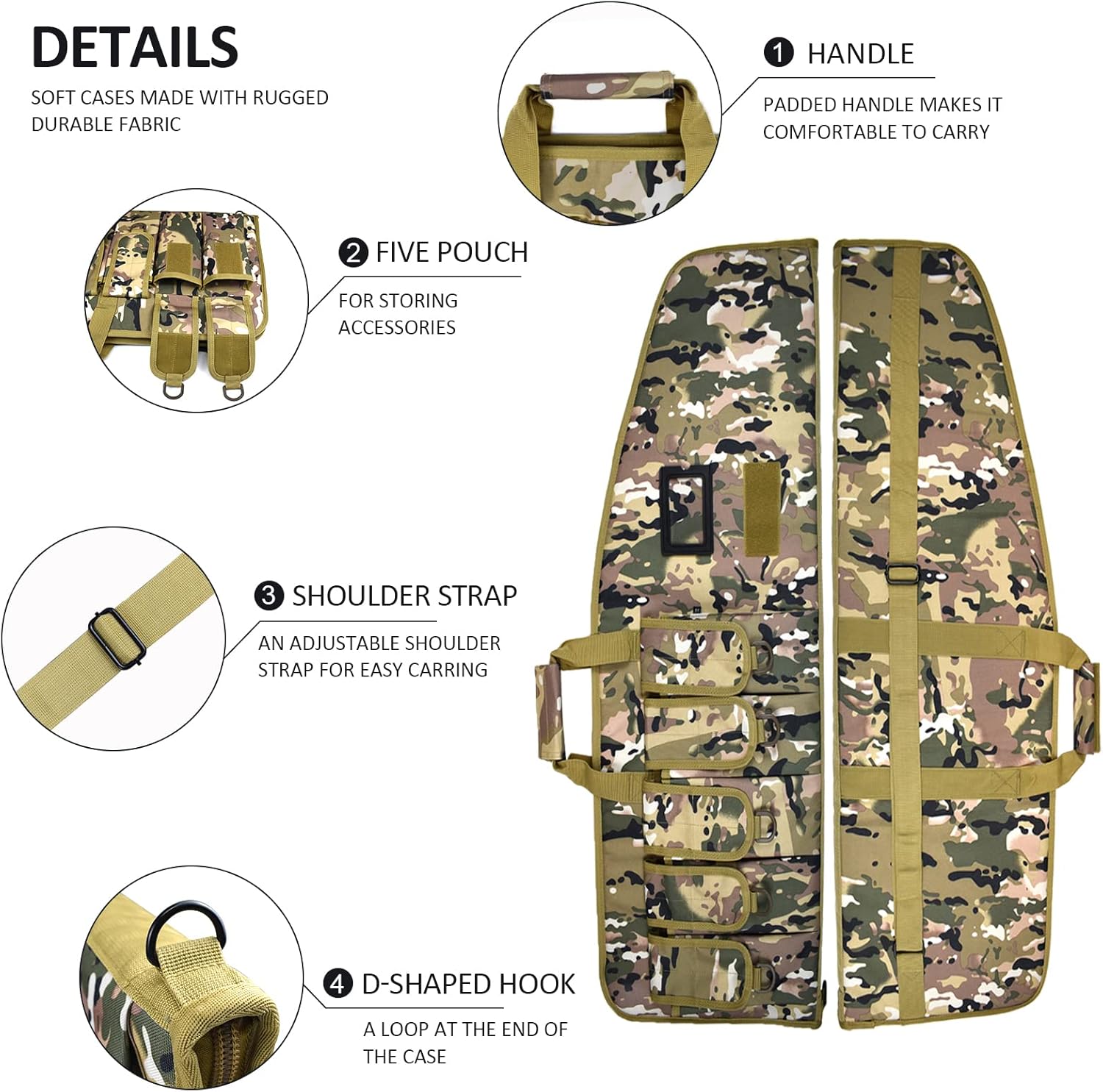 AUMTISC Tactical Soft Gun Case, Rifle Carrying Range Bag with 5 Pouches and Adjustable Shoulder Sling, 38/42 Inch - Image 5