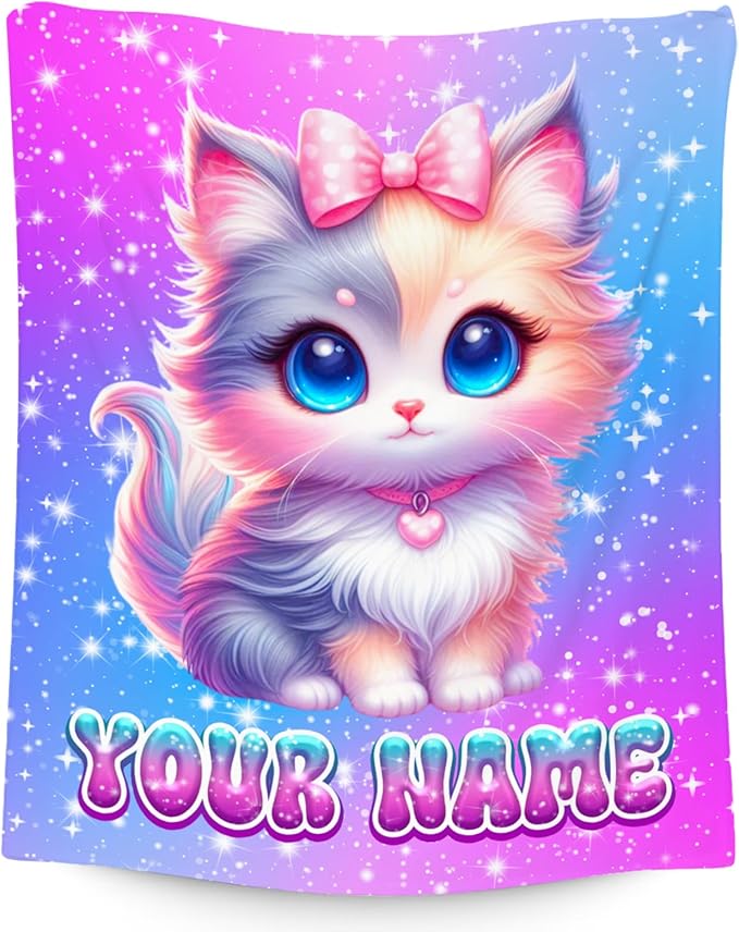 Girls Blanket Gifts - Customize Blanket with Cat for Cat Lovers - Comfy Cozy Flannel Throws for Couch, Office 4 Sizes