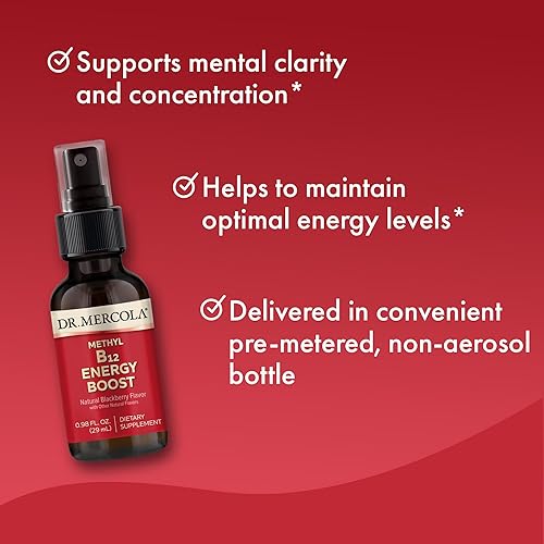 Miniatura 3 de Dr. Mercola Methyl B12 Energy Boost Spray, 0.98 onzas líquidas (1.0 fl oz), 39 porciones, 1,000 mcg por porción, suplemento dietético, apoya el