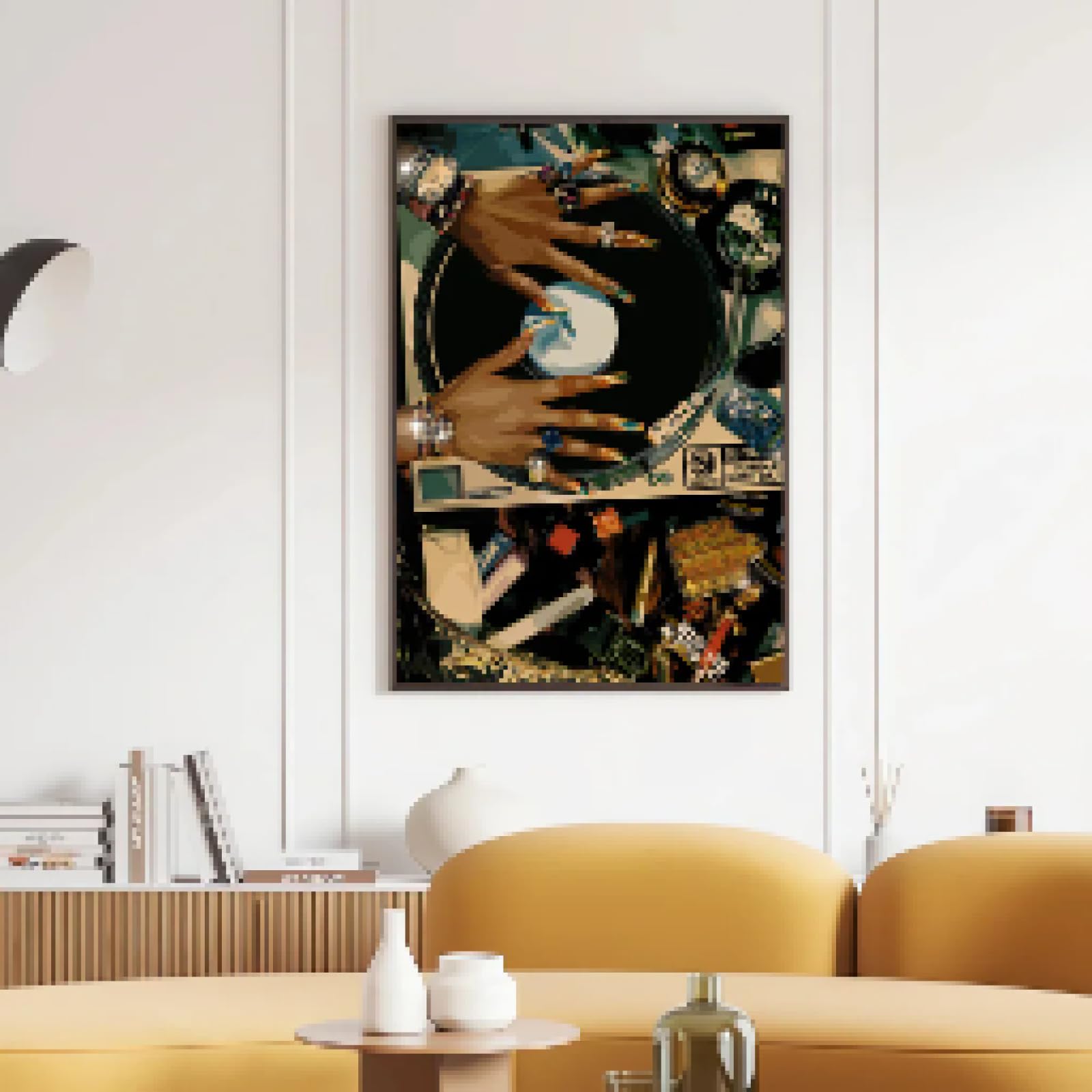 DAMAIART 2 sztuki czarna kobieta płyta winylowa muzyka trendy płótno plakat Preppy Art Girly Funky obraz druk na płótnie dekoracja domu 20 x 30 cm x 2 rama wewnętrzna