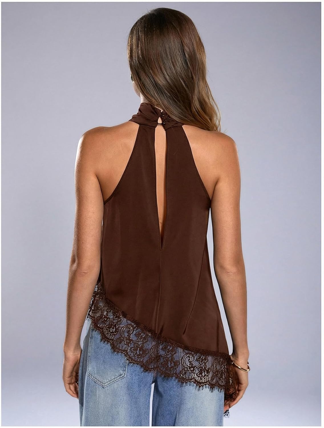 Milumia Women's Halter Neck Sleeveless Top Lace Asymmetrical Hem Summer Going Out Tank Tops - Image 2