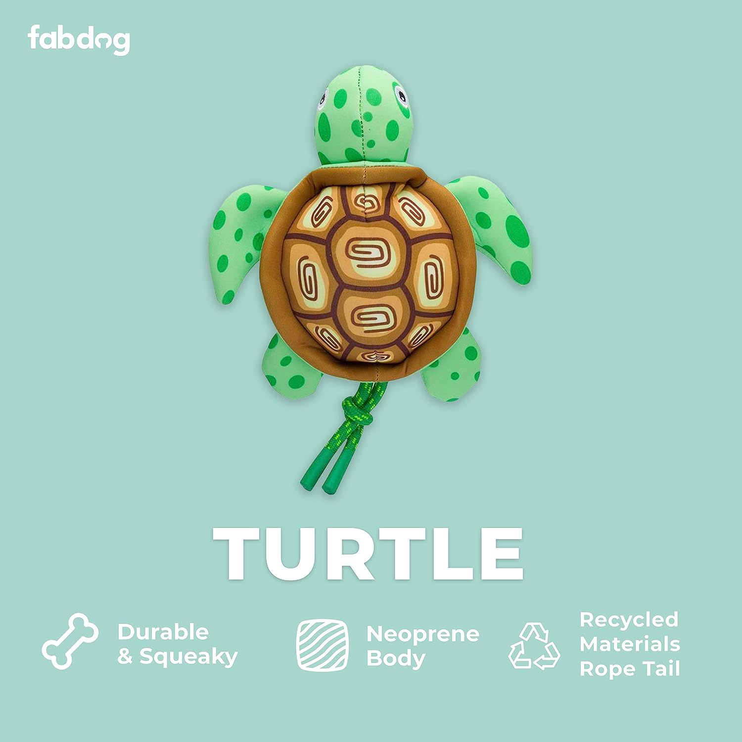 fabdog Floaties Dog Toys - Squeaky Floating Water Toys for All Breeds - Cute & Durable Duck Puppy Toys - Fun Nylon Squeak Toy Made with Recycled Materials | Turtle