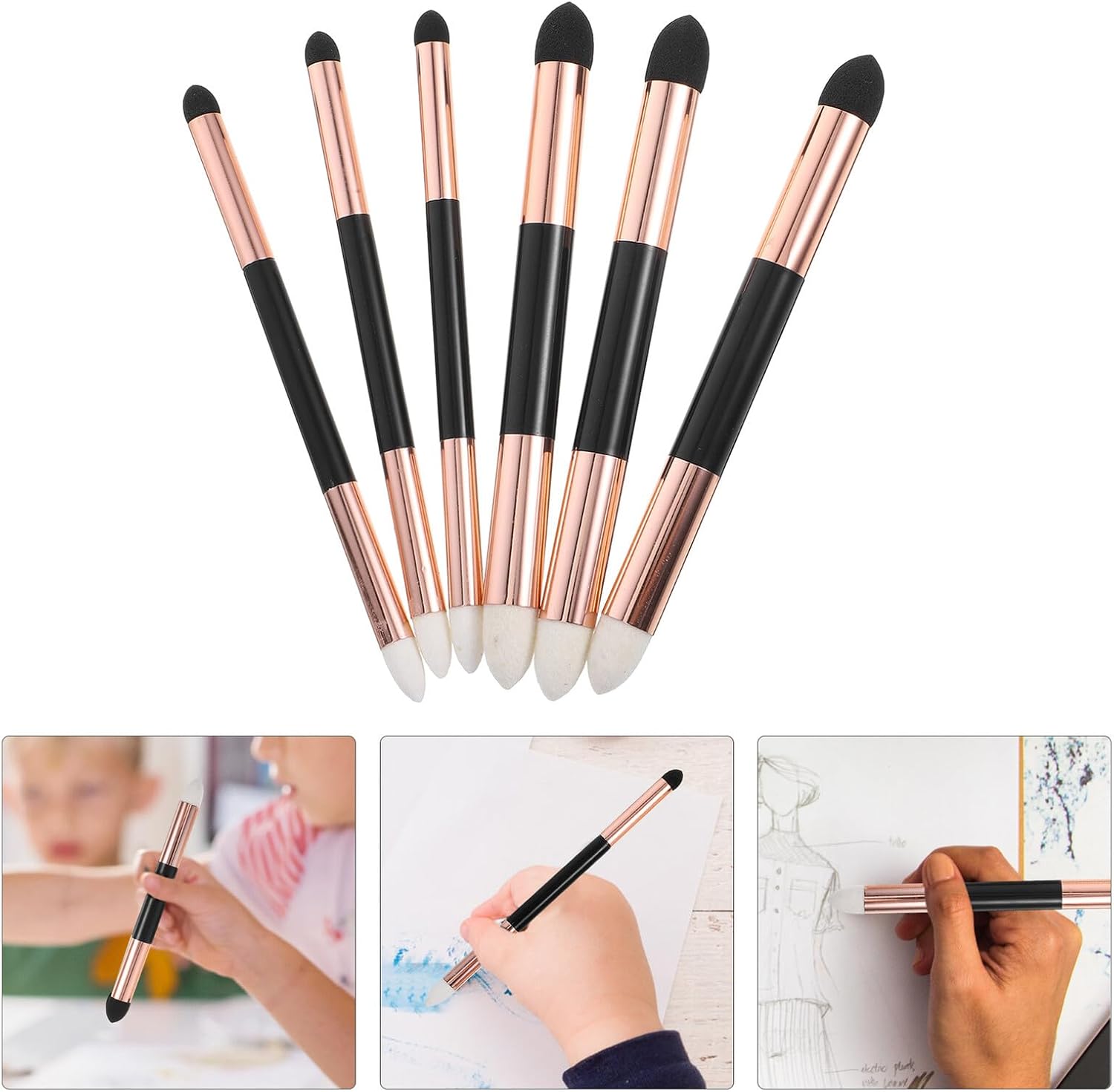 Alipis 6pcs Double-Headed Sponge Blending Pens Set Washable Reusable Sketch Wipes and Ink Blending Brushes for Artists and Students Gold Color for Drawing Paper Art and Pastel