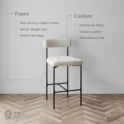 Miniatura 25 de Nathan James - Dahlia - Silla alta, moderno taburete alto con respaldo, patas de metal estilo mediados de siglo y cojín acolchado de piel, para