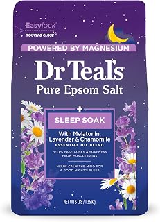 Dr Teal's Melatonin Sleep Blend Epsom Salt Soak with Lavender & Chamomile Essential Oils, 3 lbs Pure Relaxation