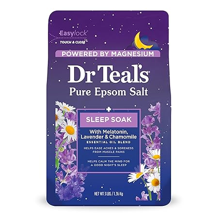 Dr Teal's Pure Epsom Salt Soak, Sleep Blend with Melatonin, Lavender & Chamomile Essential Oils, 3 lbs