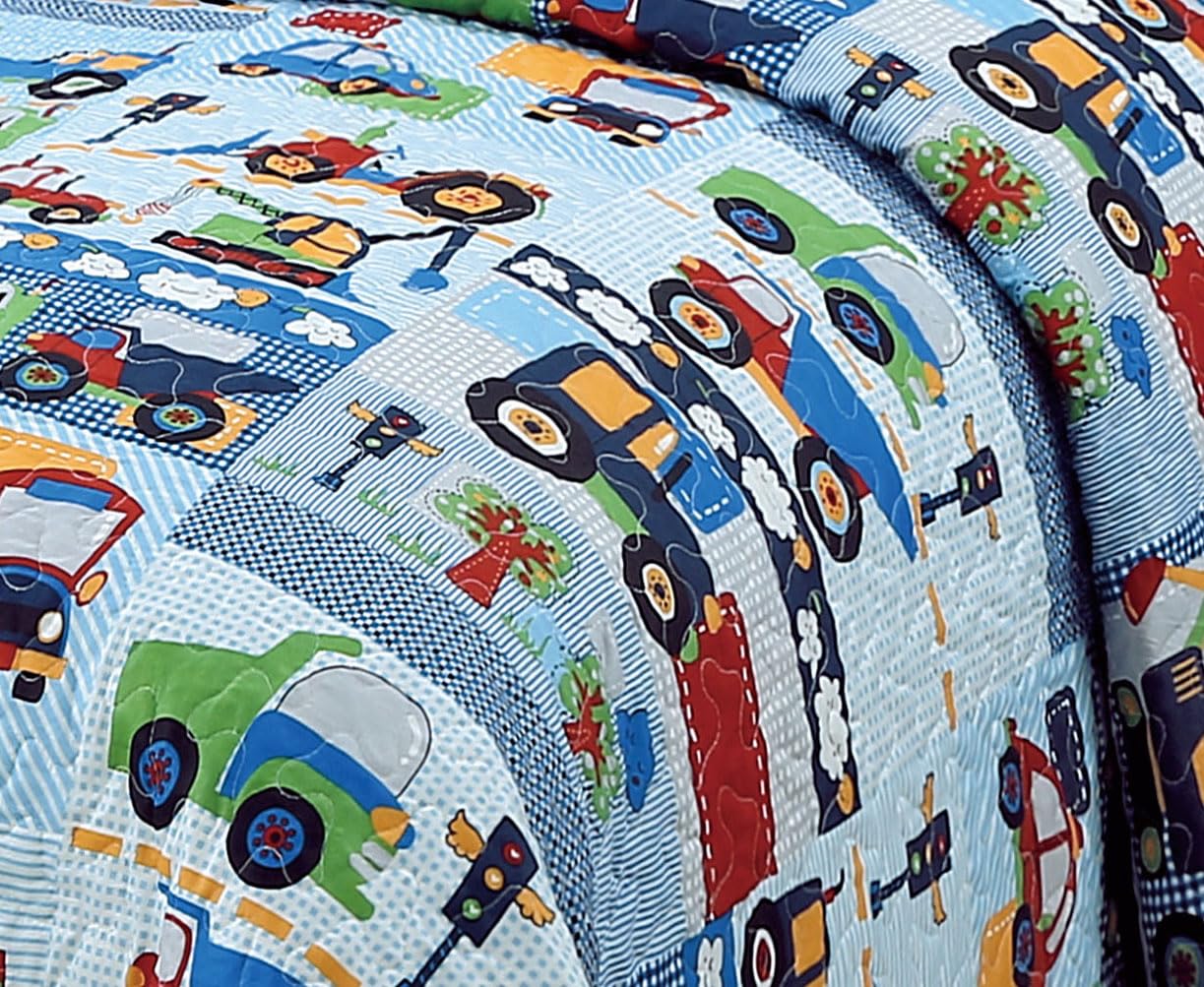 Kids Zone Collection Transportation Kids/Teens Quilt Bedding Set Cars and Trucks Print Blue Full/Queen New # Vehicles