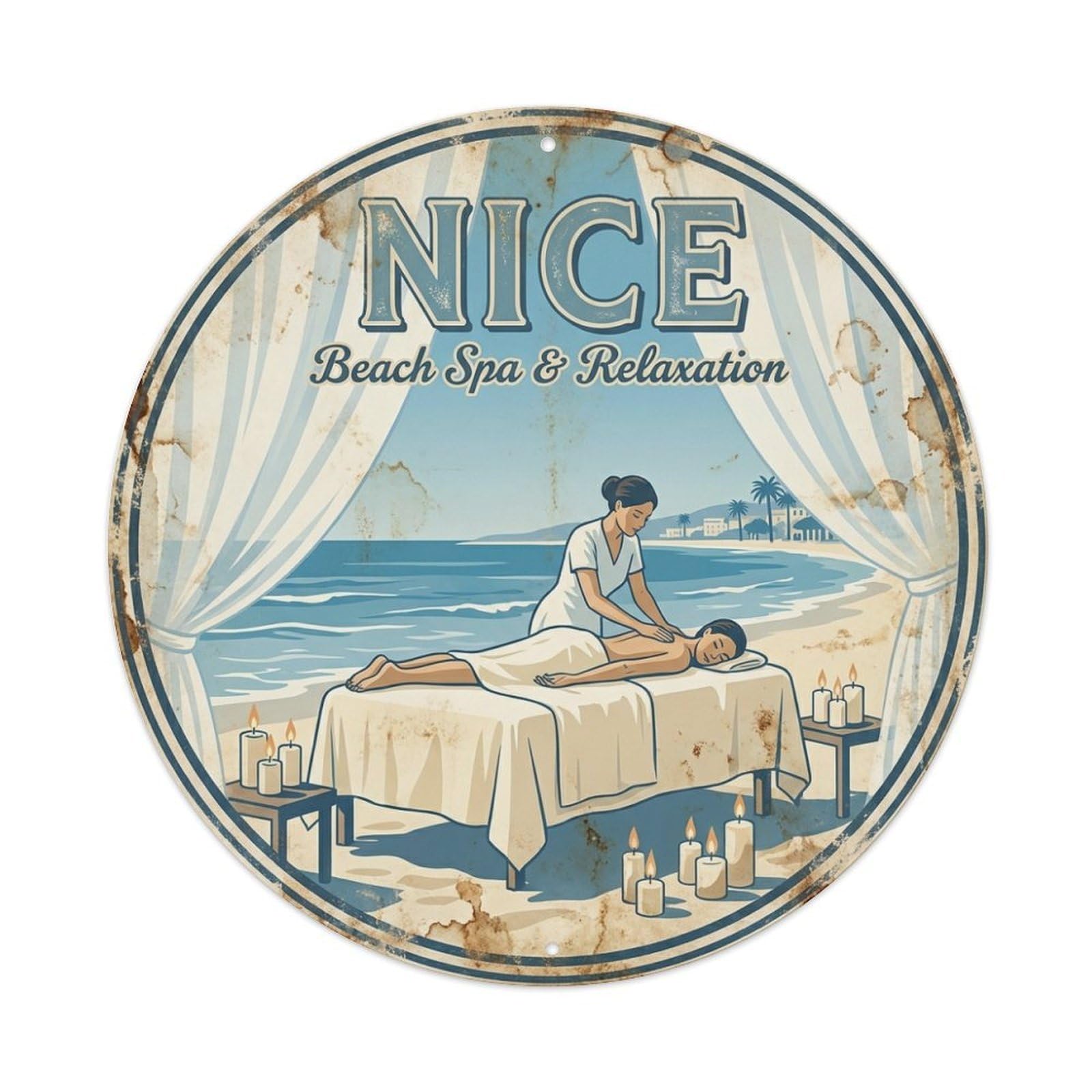 Nice Beach Spa Relaxation Coastal Route Travel Vintage Metal Tin Sign