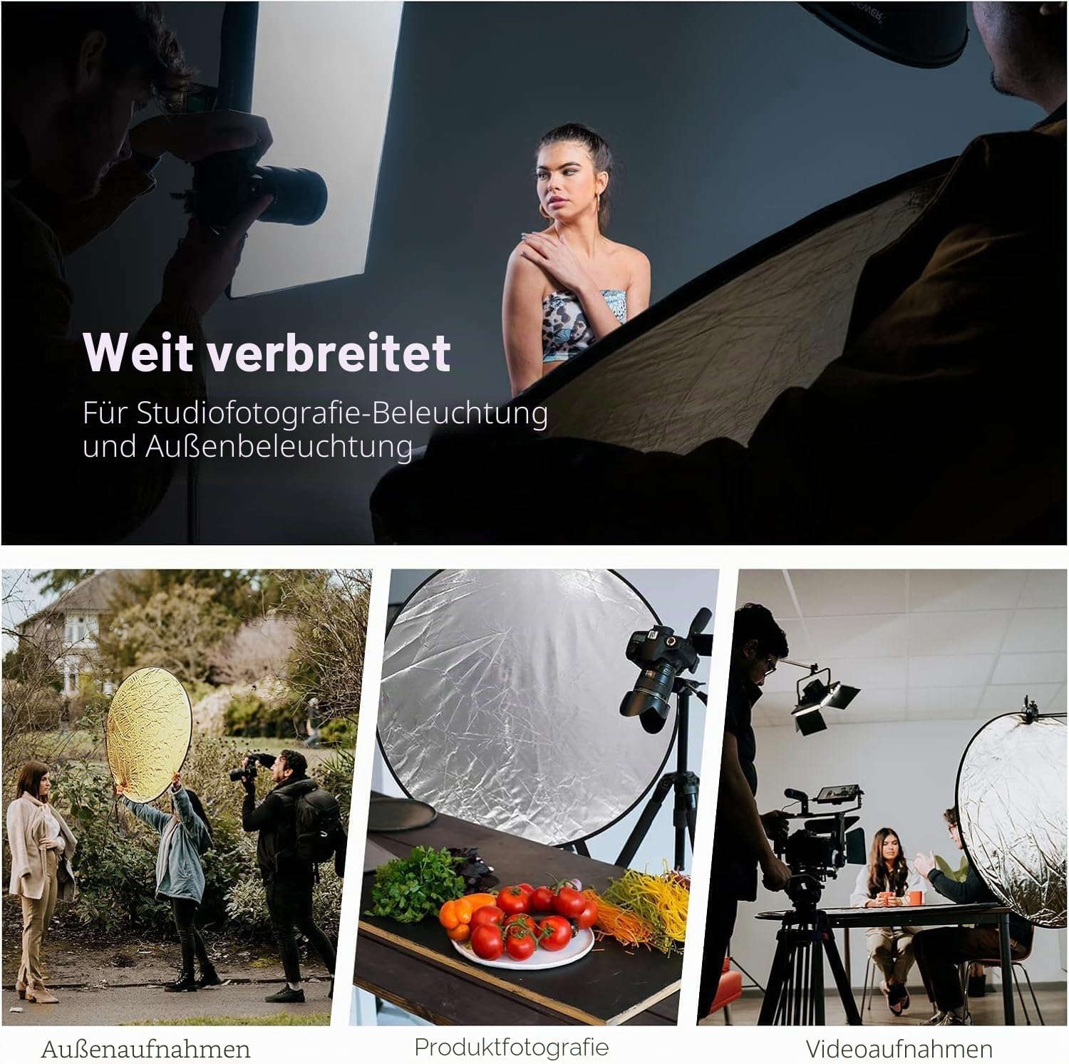 NEEWER 110cm Lichtreflektor Diffusor 5 in 1 Faltbare Multi Disc mit Tasche - Durchscheinend, Silber, Gold, Weiß und Schwarz, Fotoreflektor für Studio Fotografie Beleuchtung im Freien, RF-110