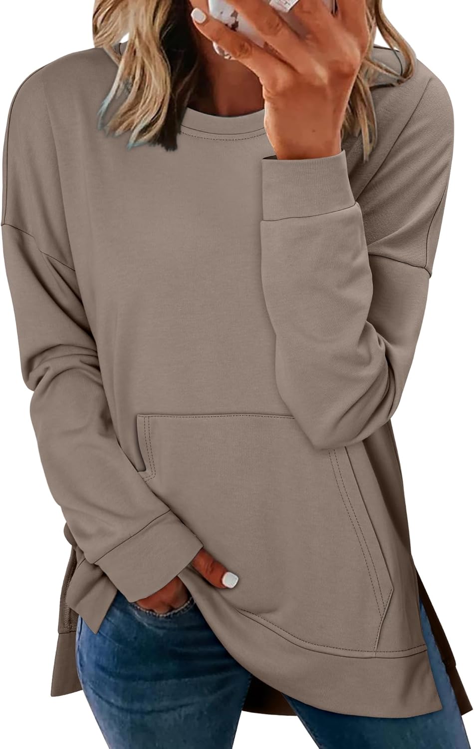 BETTE BOUTIK Womens Oversized Sweatshirt Crewneck Long Sleeve Tunic Pollover Shirt Side Slit Tunic Sweatshirt 2025