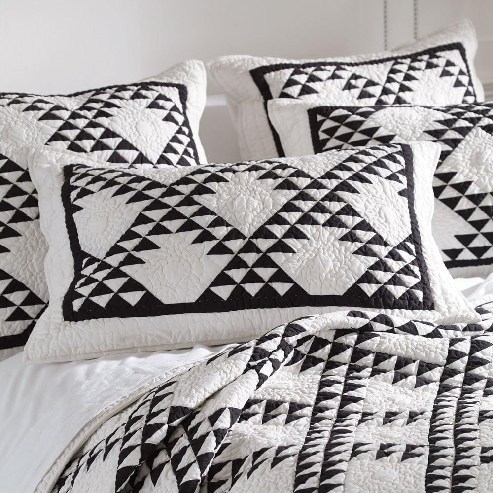 Ethan Allen Black and White Triangle Quilted Sham, Queen