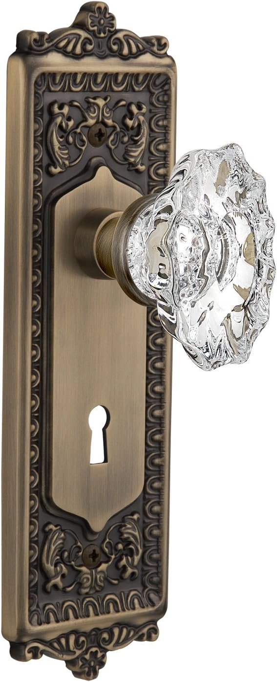 Nostalgic Warehouse Egg & Dart Plate with Keyhole Chateau Knob, Single Dummy, Polished Brass