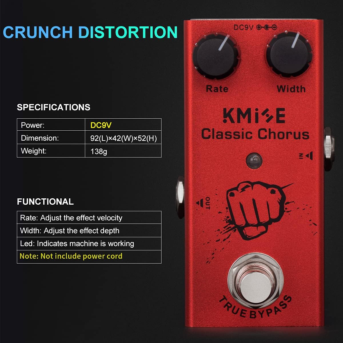 Kmise Classic Chorus Electric Guitar Effects Pedal,True Bypass,Tip‑Negative image 5