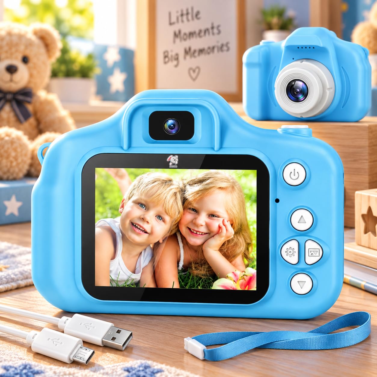 Storio Rechargeable Kids Camera Toy 3.0MP - Blue | 1080P Video Camera with 2-Inch Screen Supports 32GB with Games,Filters,Time-Lapse Educational Birthday Gift for Boys & Girls Age 3–12