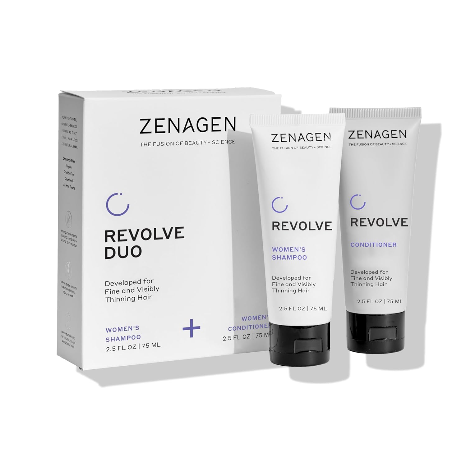 ZENAGEN Revolve Women’s Travel Kit | Shampoo + Conditioner for Fine & Visibly Thin Hair, Promotes Thicker Fuller Hair, Plant-Based Formula, Color-Safe, Vegan