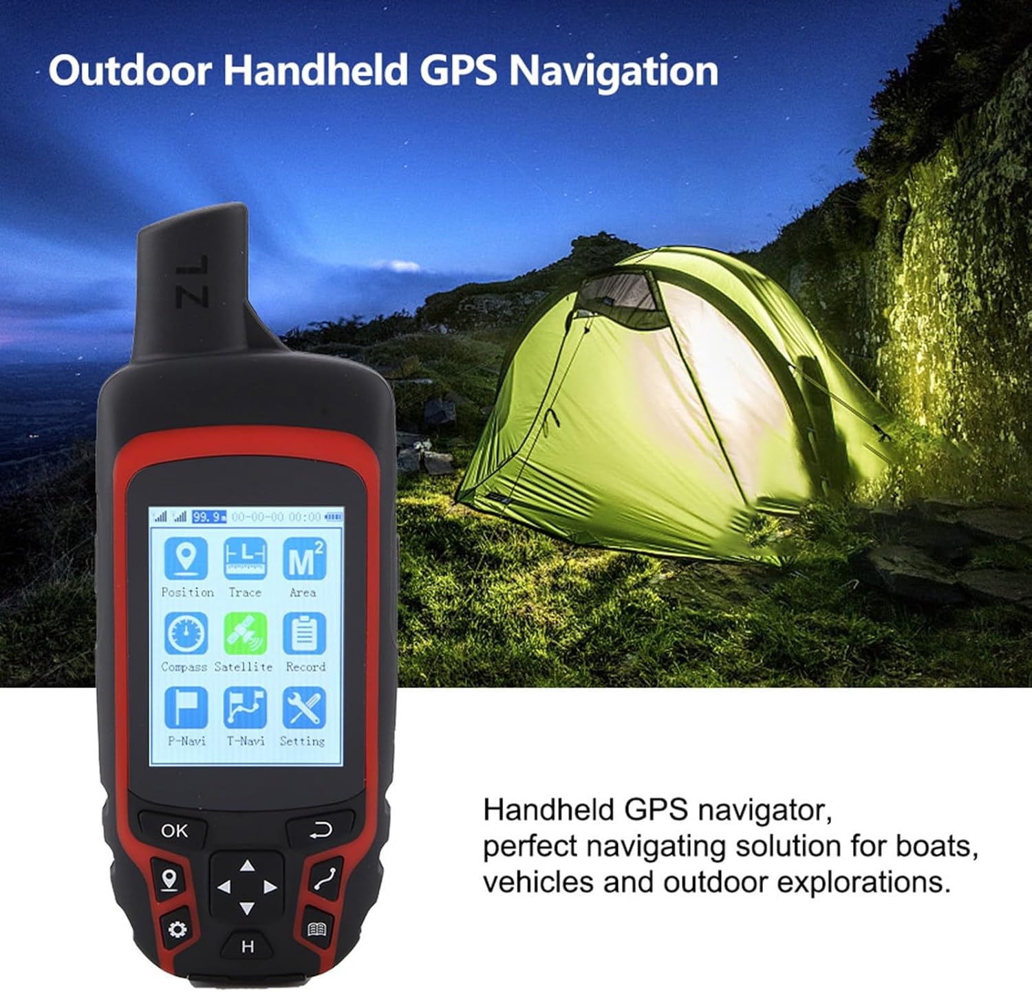 A6 Handheld Navigator with 3500 mAh Rechargeable Battery, IP65, 2.4 Inch LCD Display, 1000 Coordinate Storage for Hiking, Fishing, and Outdoor Navigation